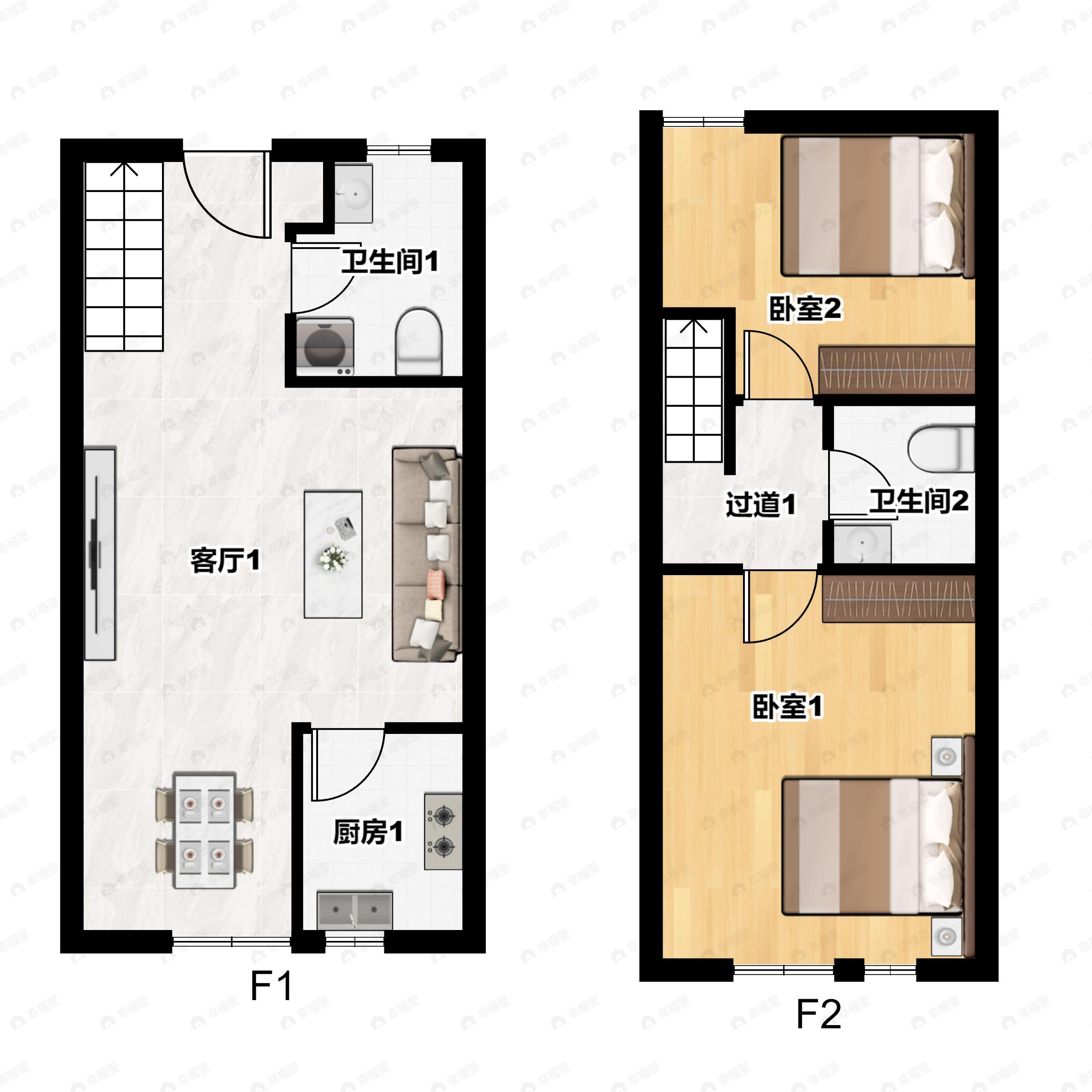 2室2厅2卫建面98m²南户型图