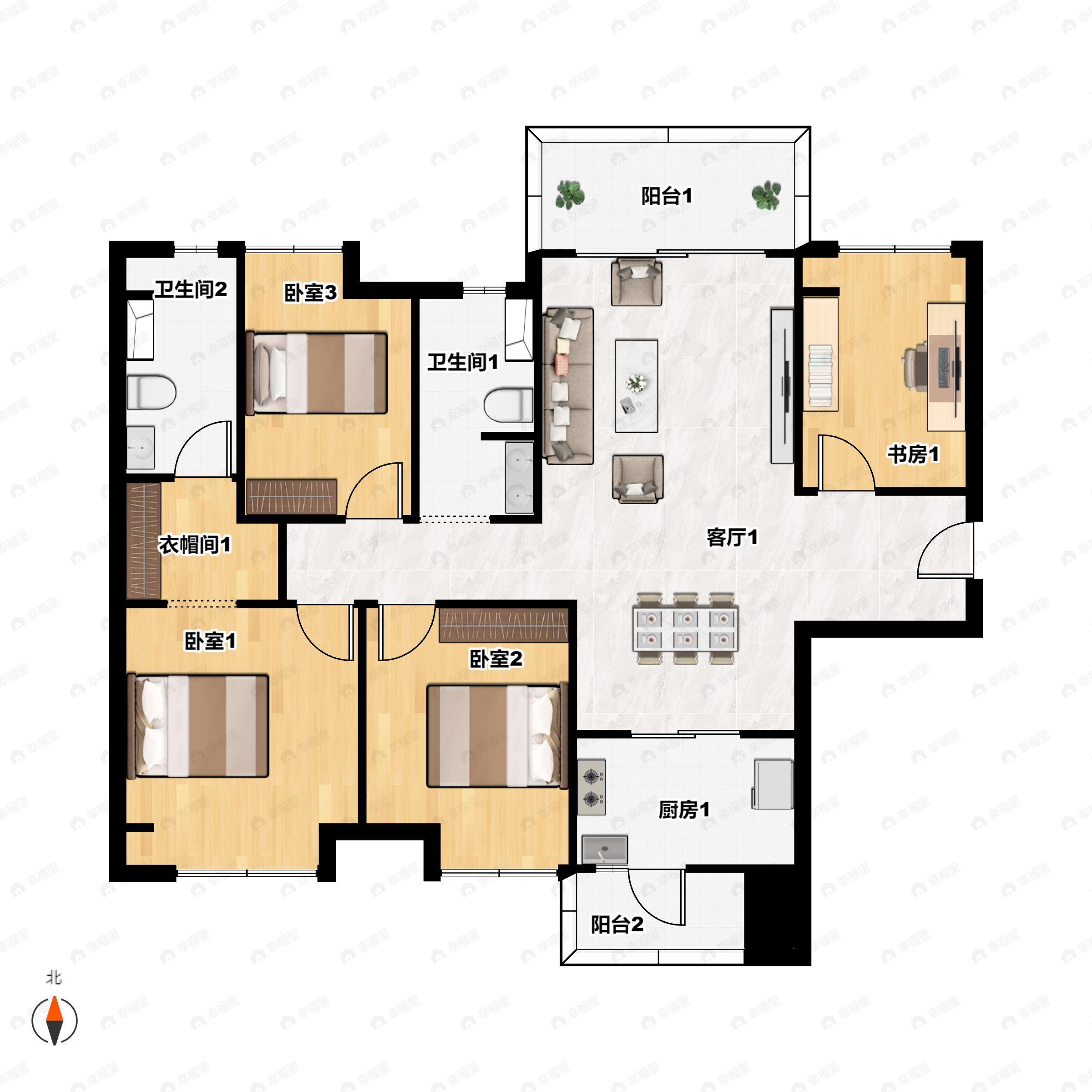 4室2厅2卫建面120平南|北户型图