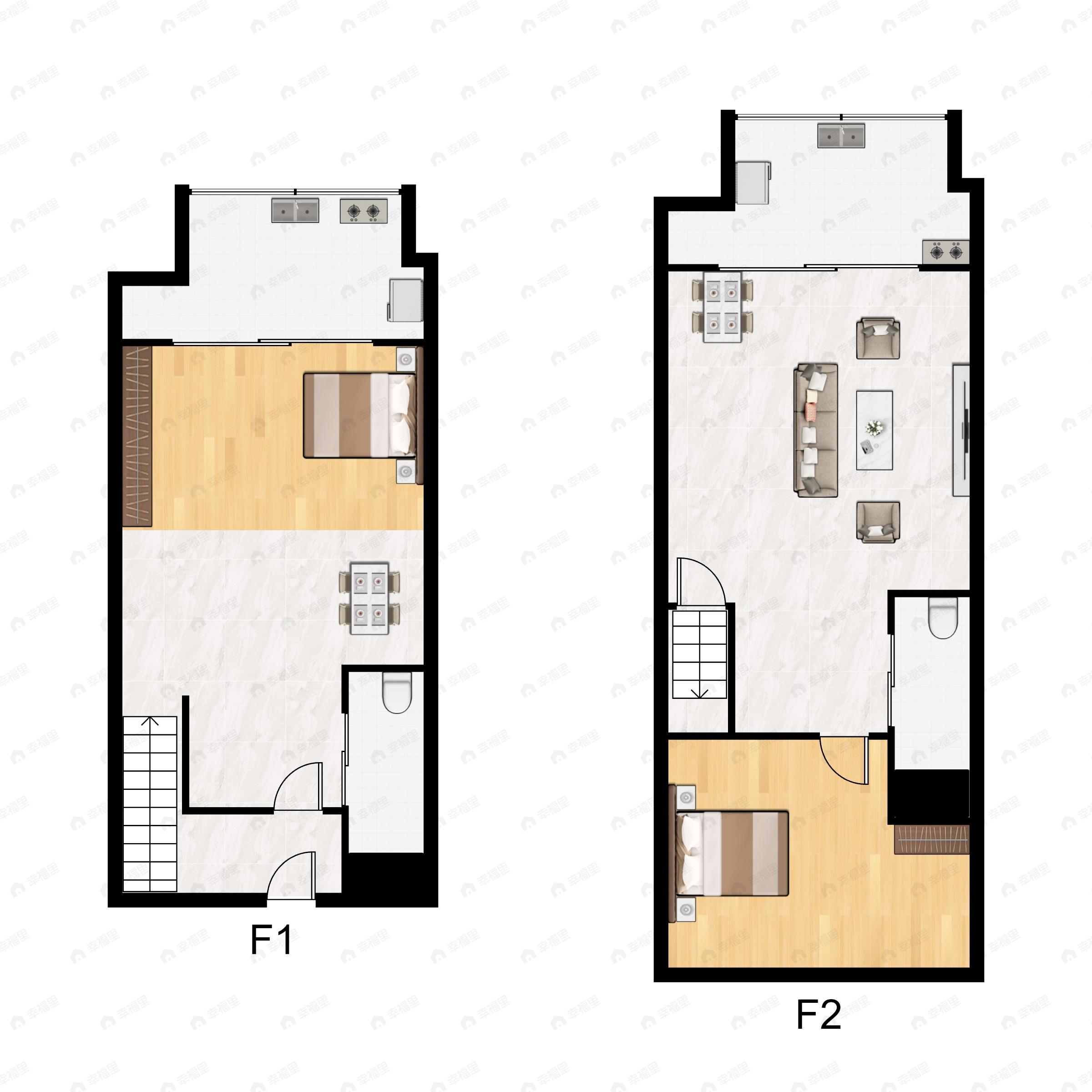 2室2厅2卫建面46平南|北户型图