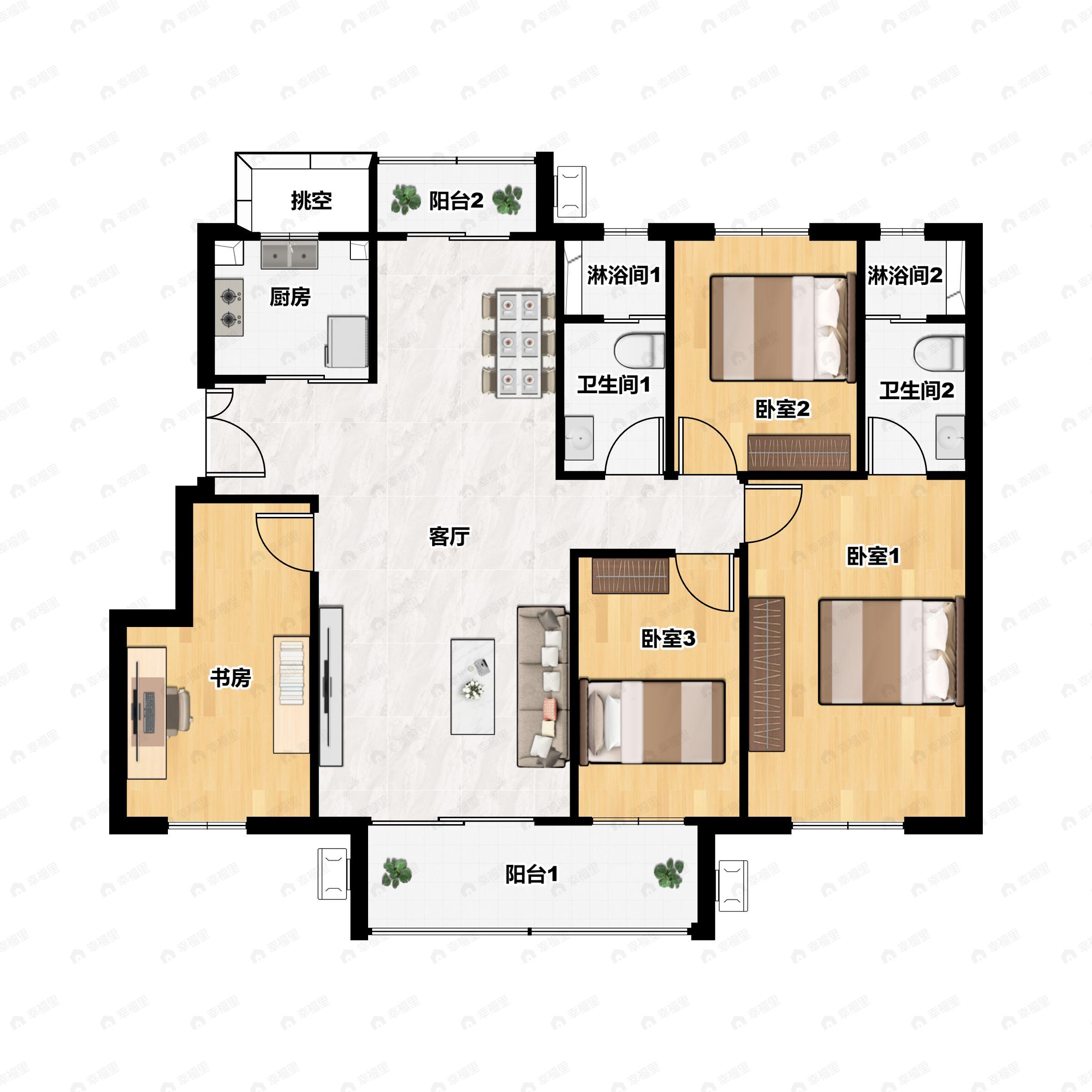 4室2厅2卫建面131平户型图