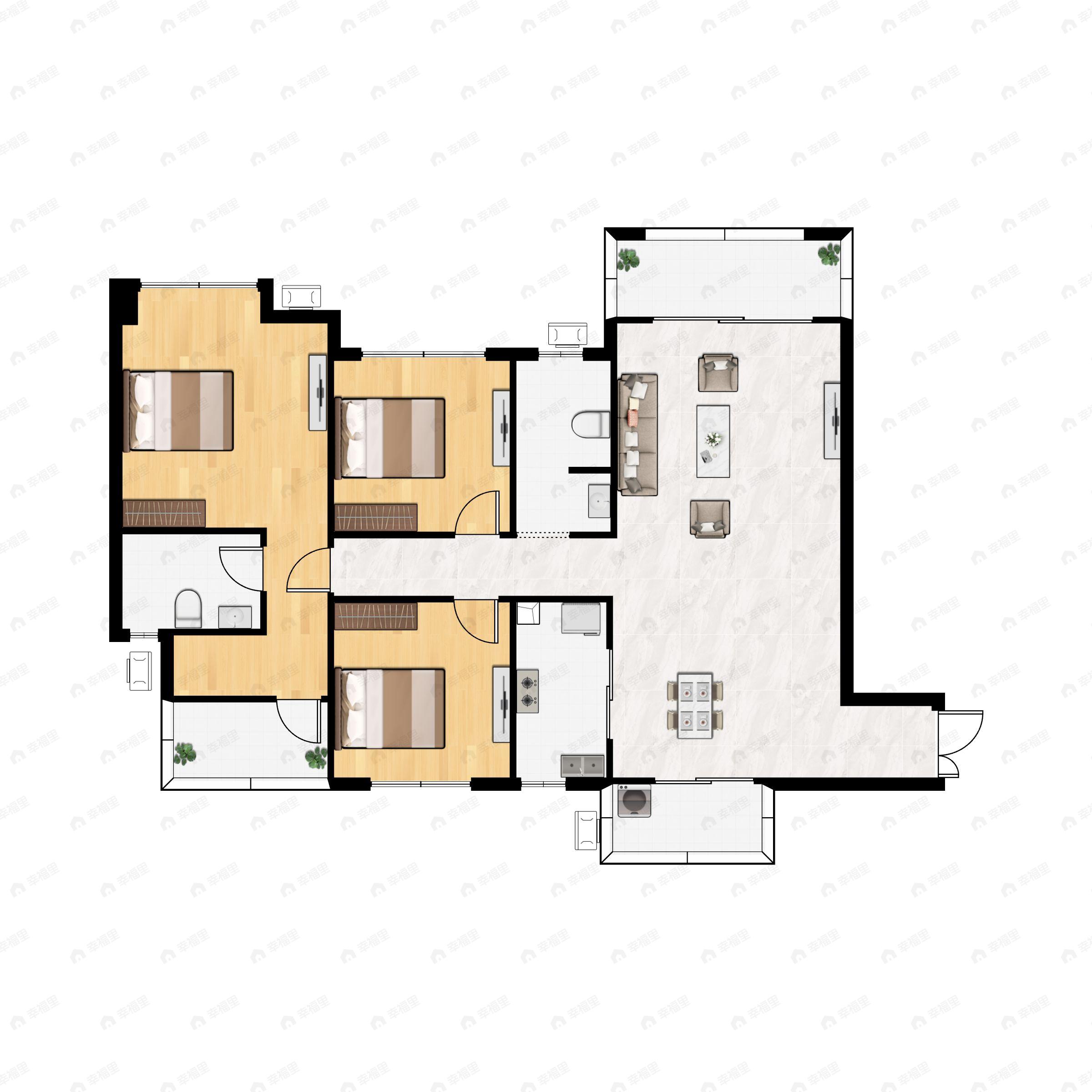3室2厅2卫建面130平西南户型图