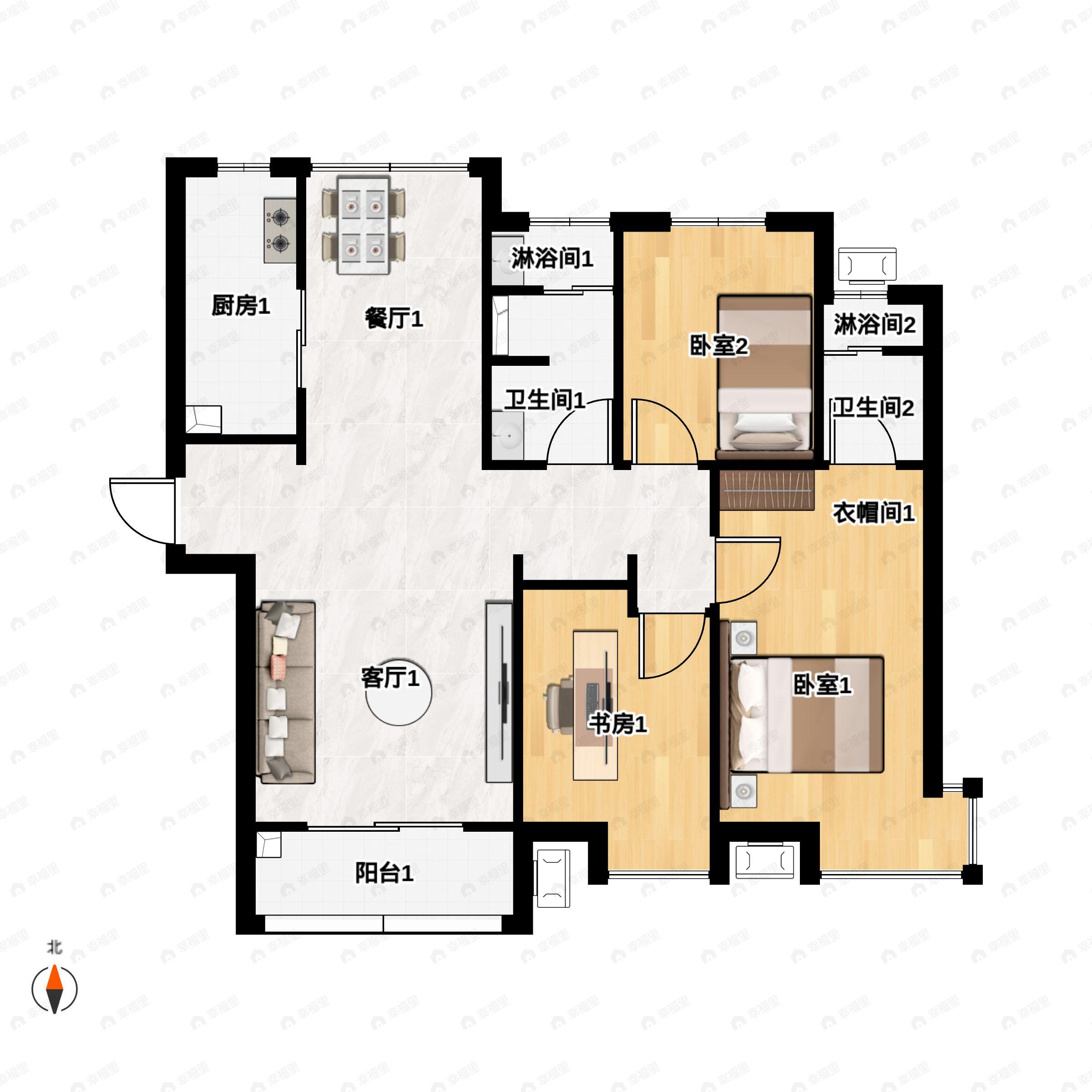3室2厅2卫建面143平户型图