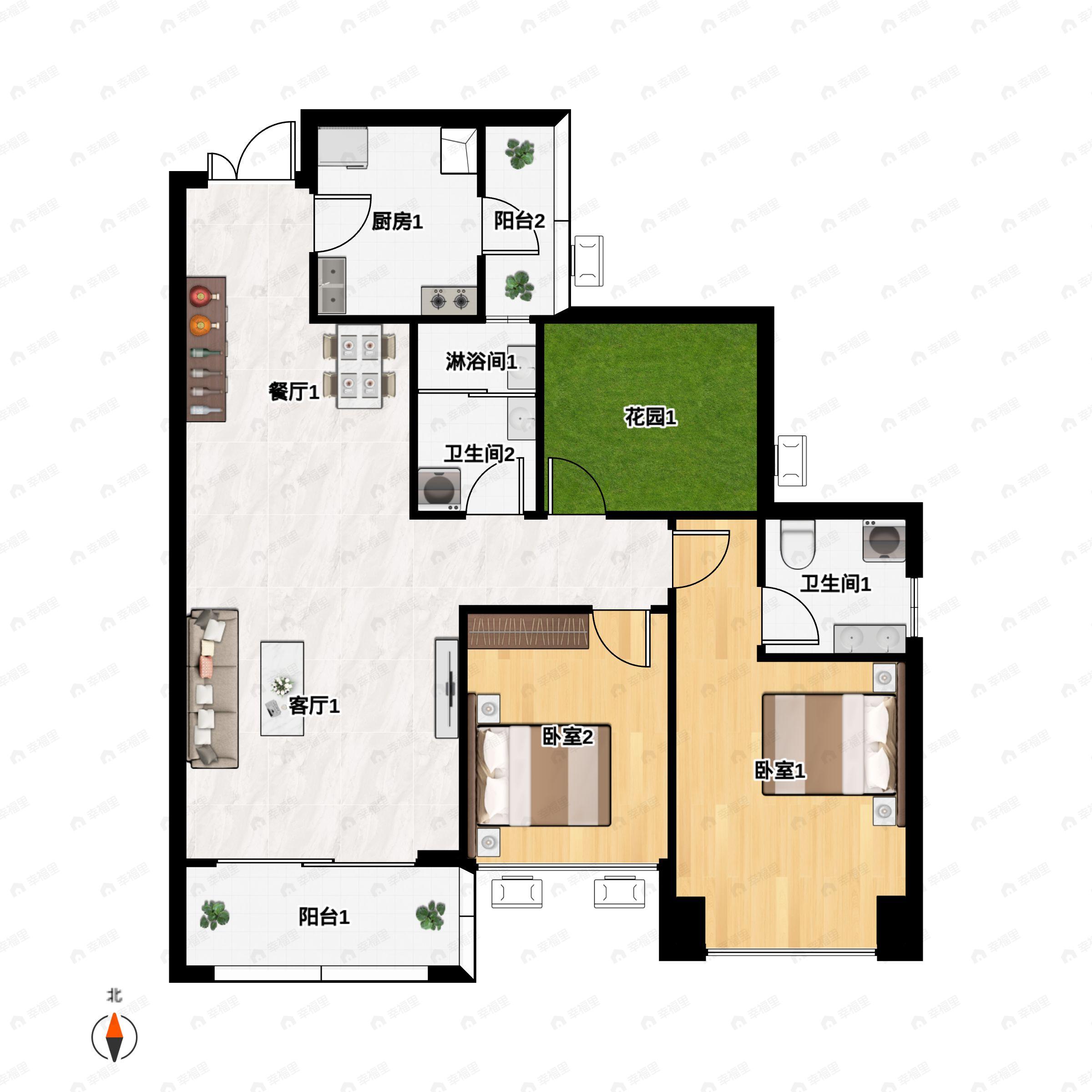 乐天2期2室2厅2卫户型图