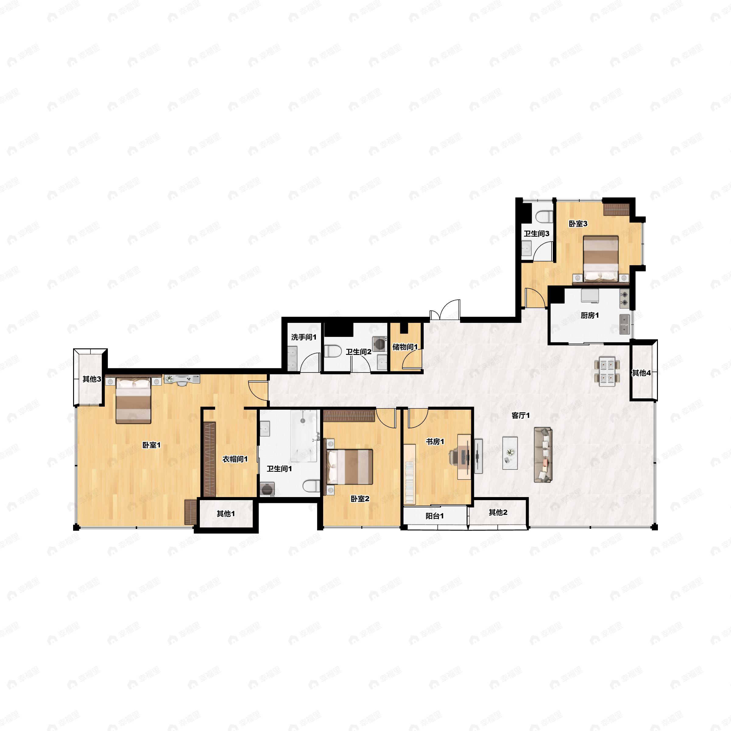 4室2厅3卫建面296平南户型图