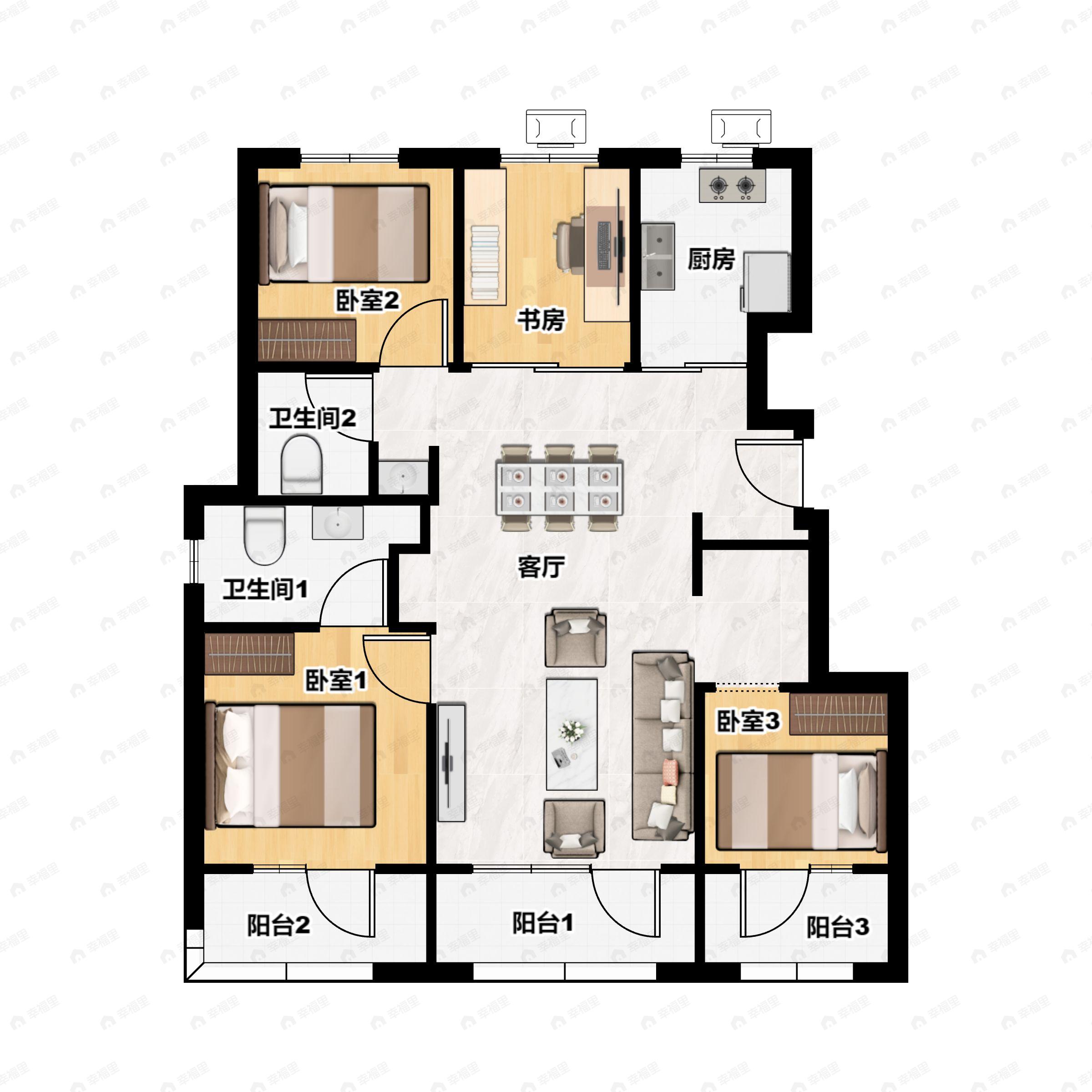 4室2厅2卫建面127平南|北户型图
