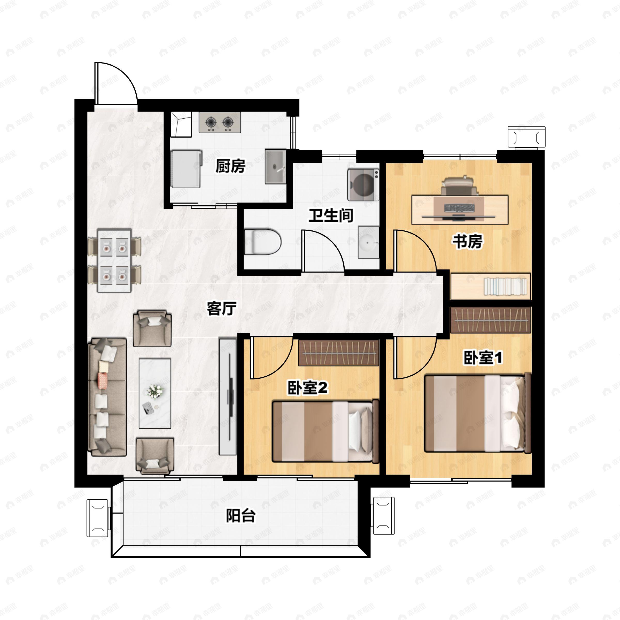 3室2厅1卫建面88平户型图
