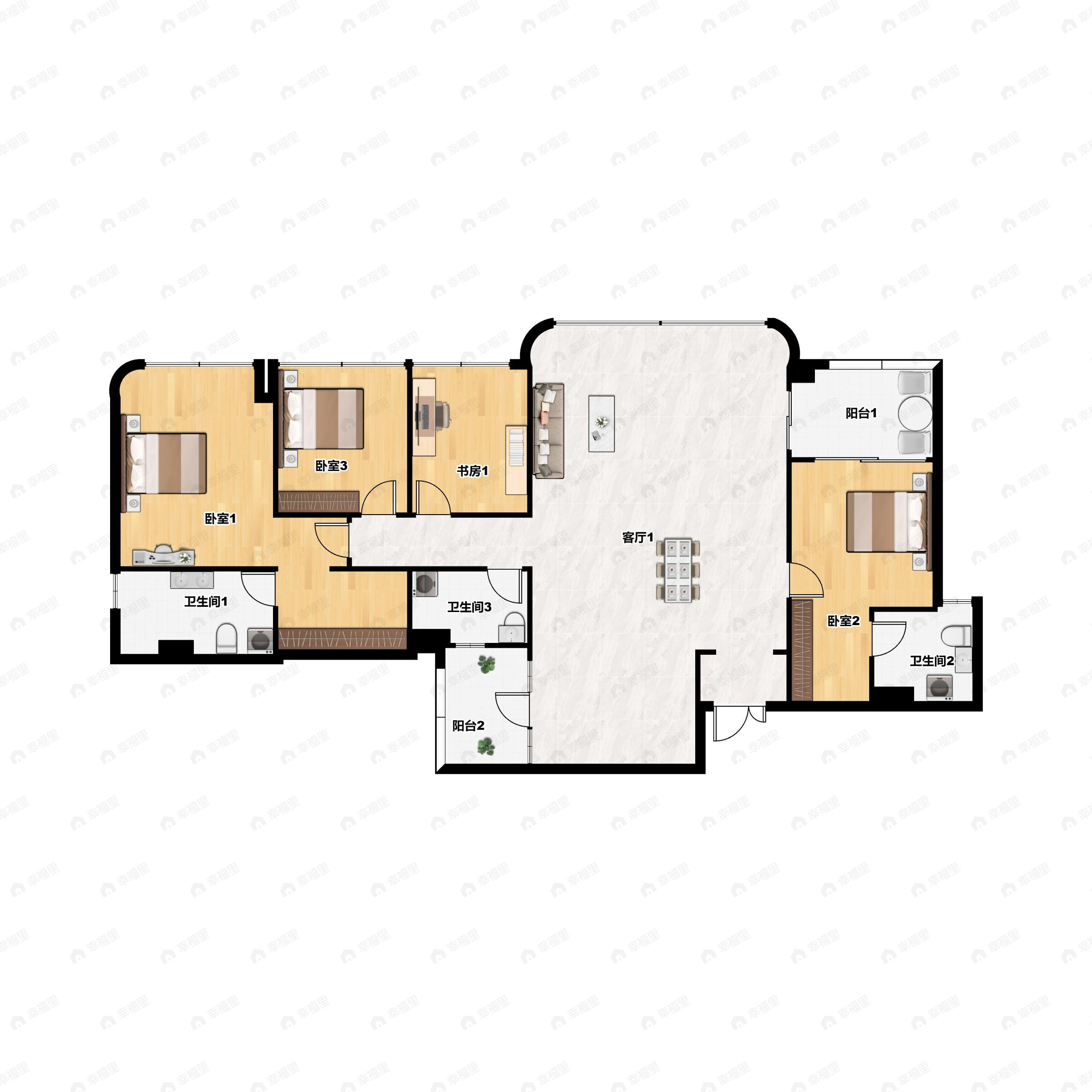 4室2厅3卫建面171平南户型图
