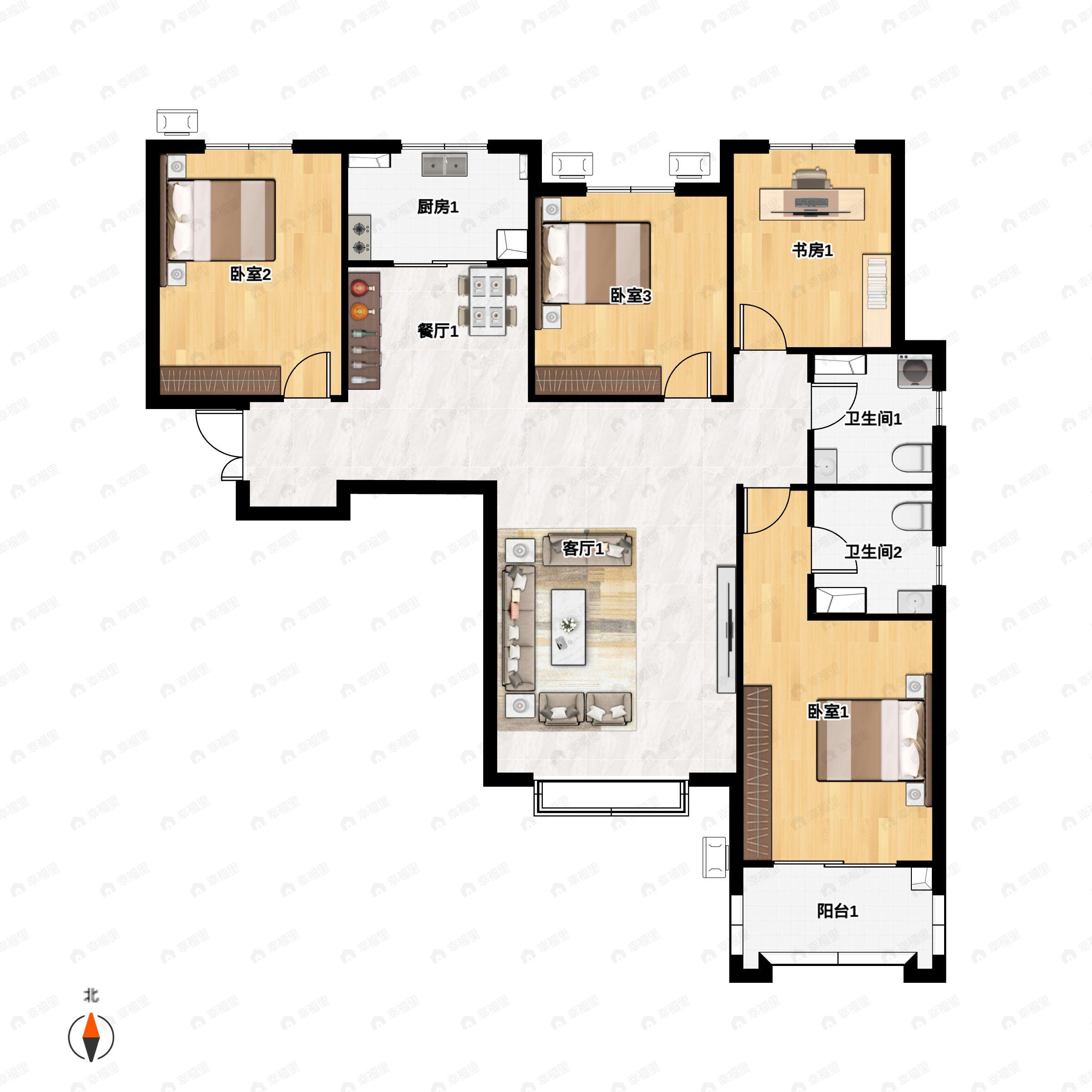 4室2厅2卫建面150平北户型图