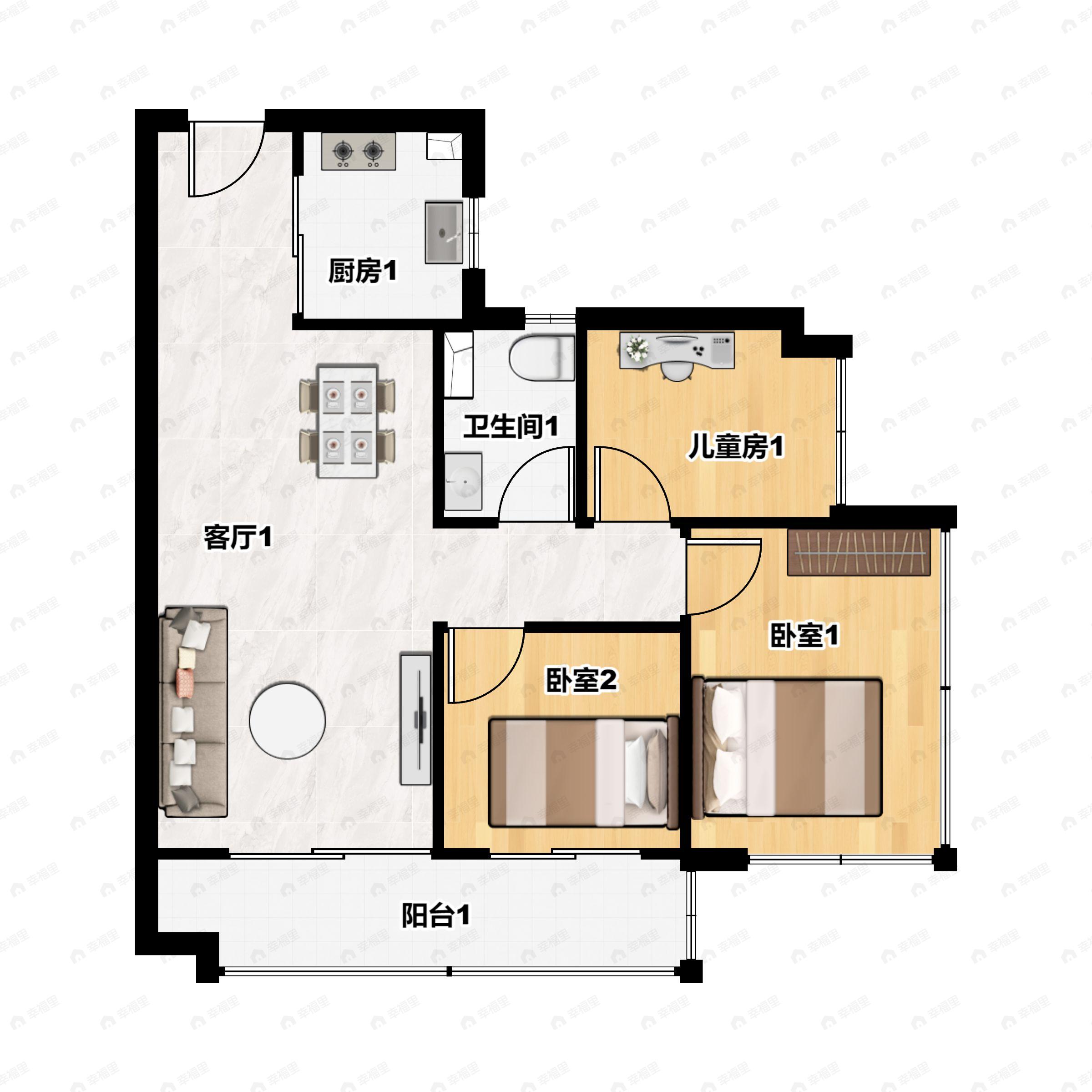 3室1厅1卫建面84平户型图