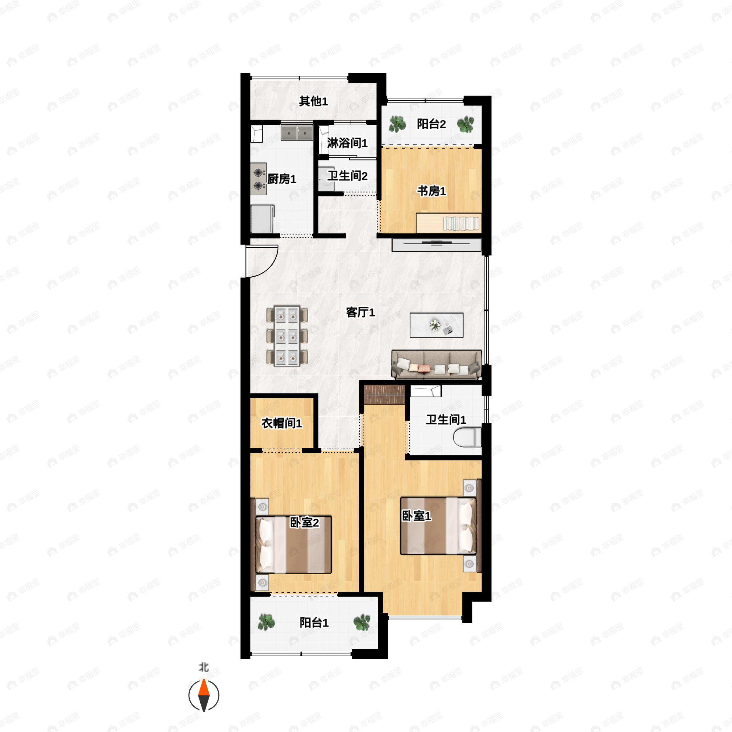 3室2厅2卫建面99平户型图
