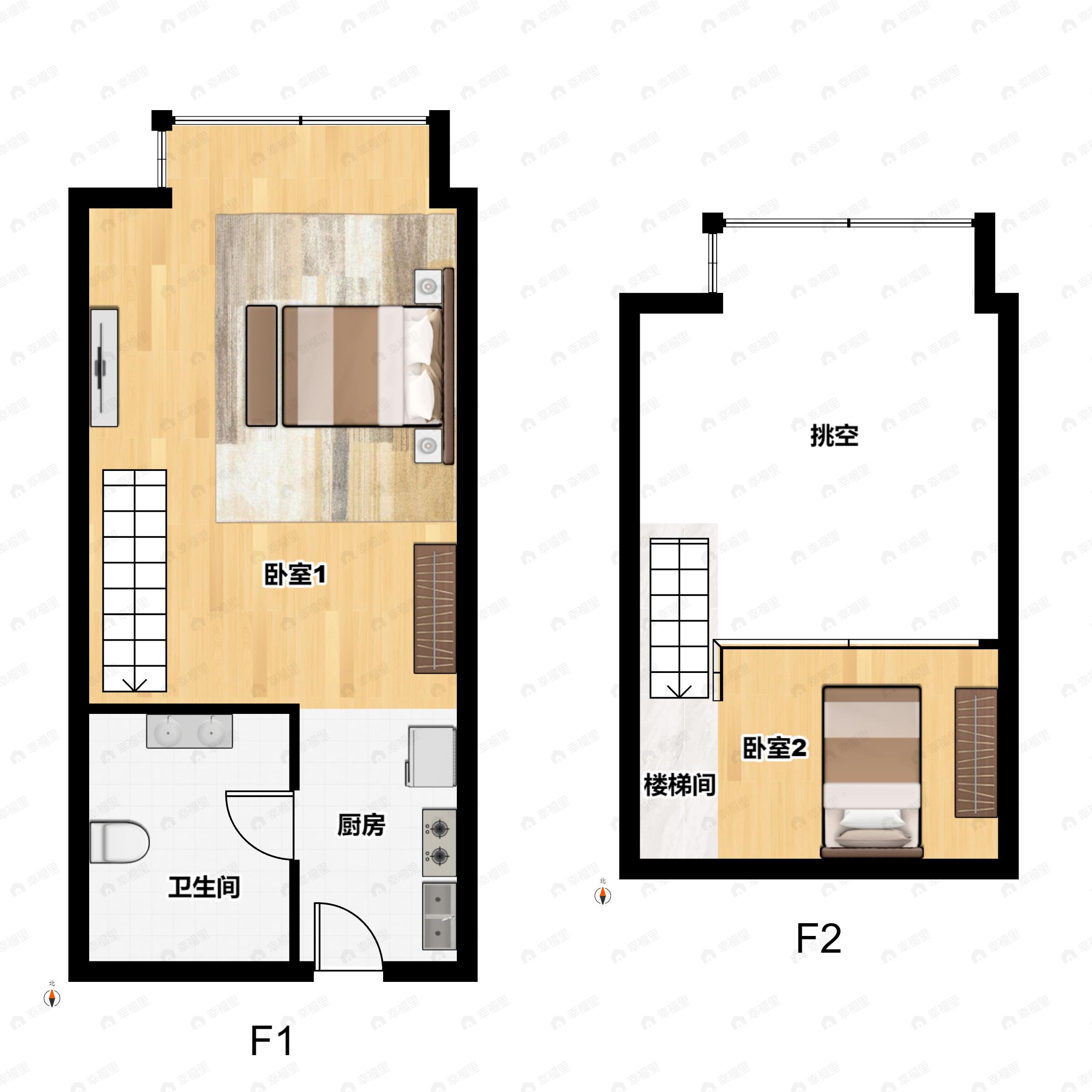 1室1厅1卫建面60平户型图