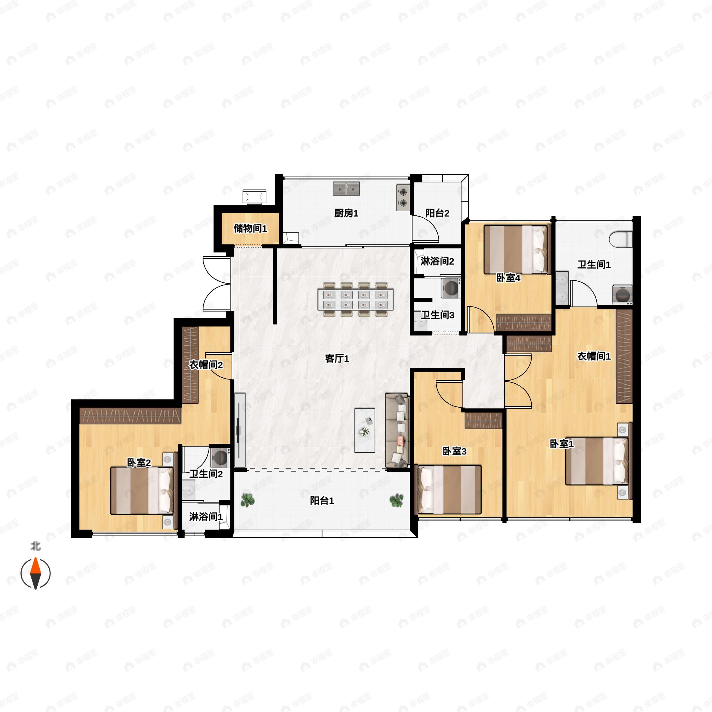 5室2厅3卫建面186平南户型图