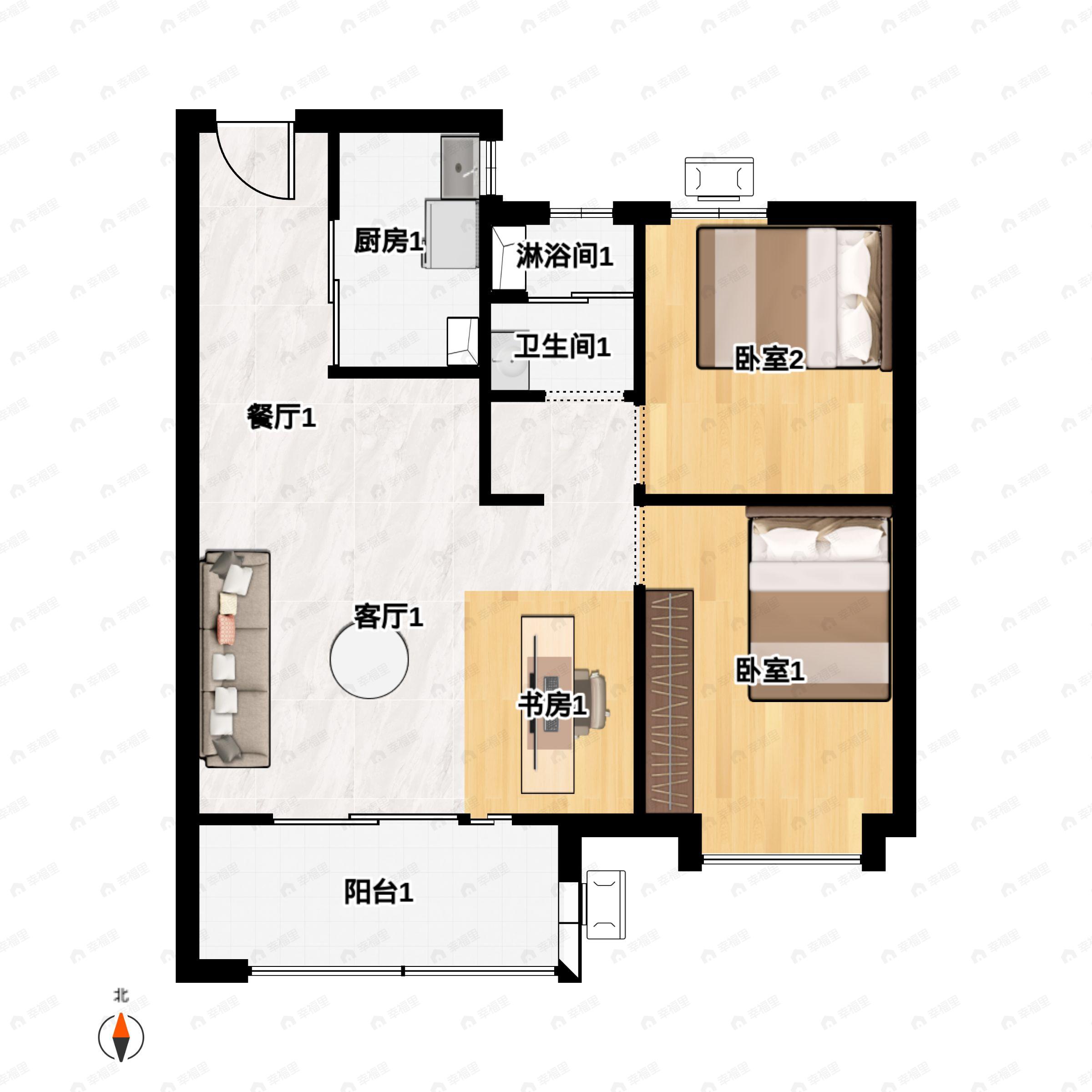 金辉城中央云著2室2厅1卫户型图