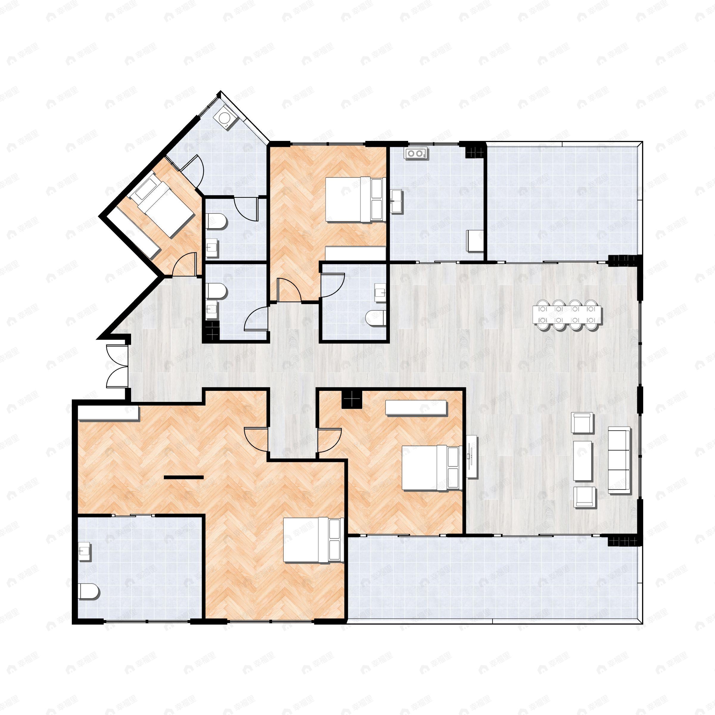 4室2厅4卫建面164平西南户型图