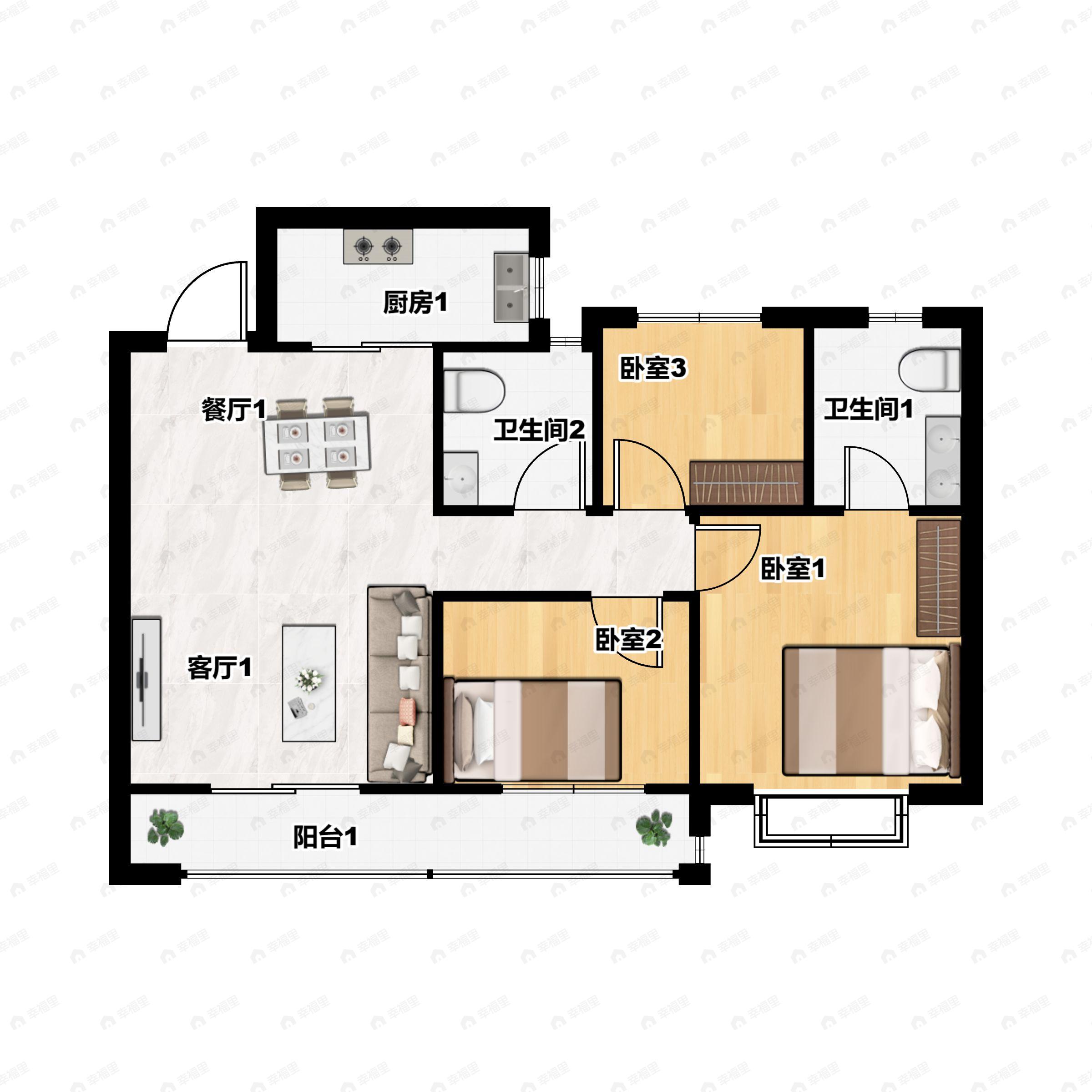 3室2厅2卫建面117平户型图