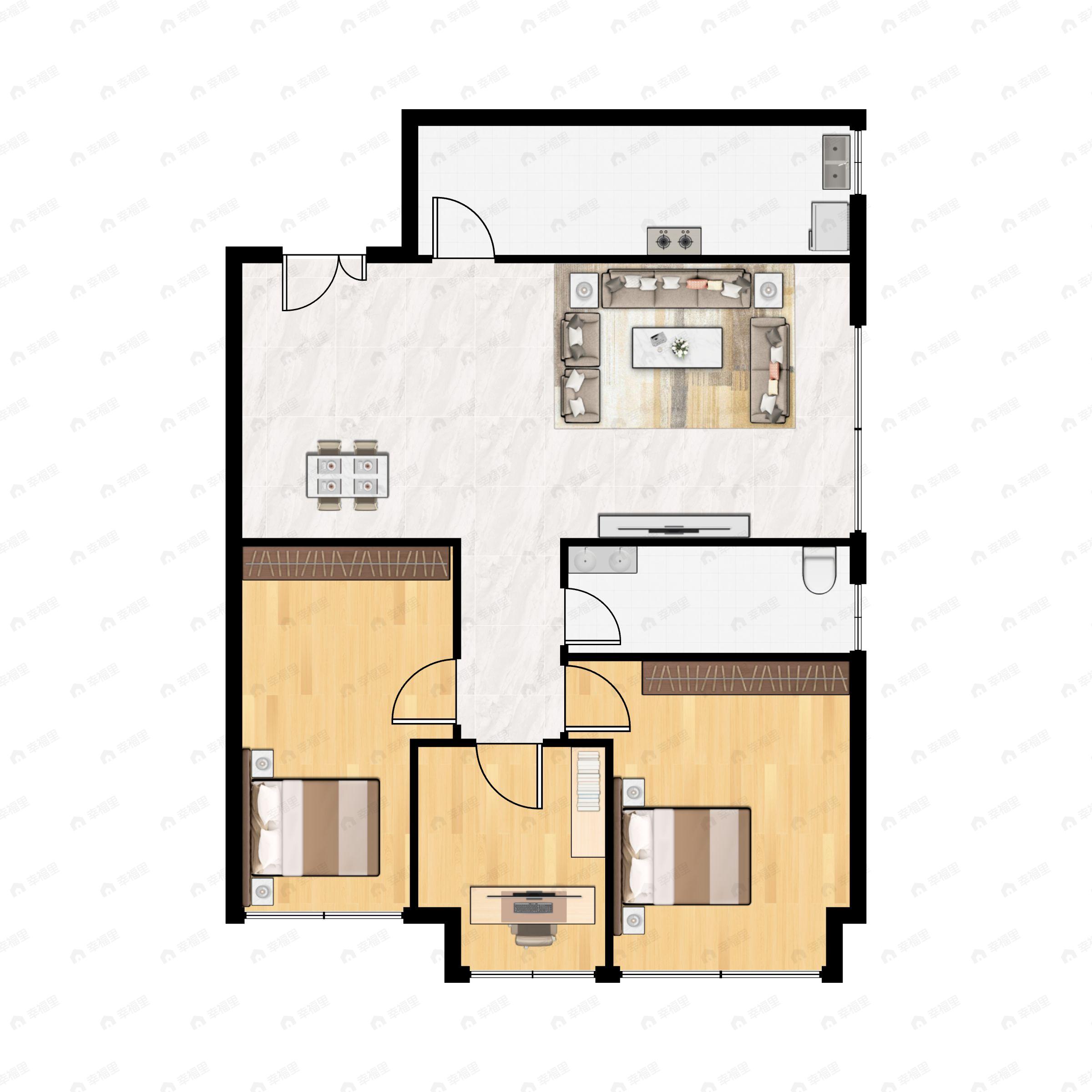 3室2厅1卫建面95平南户型图