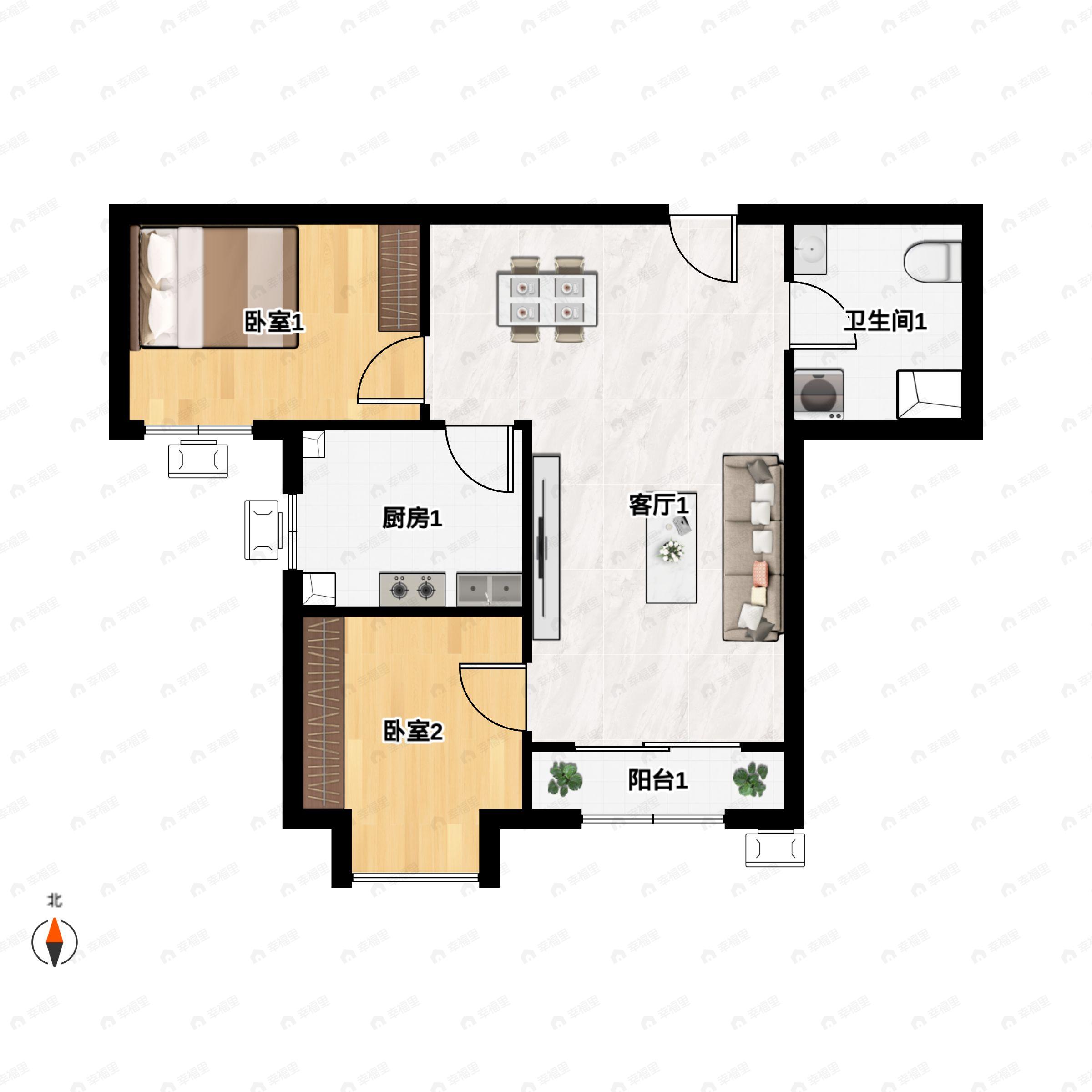 大兴发展亦生悦2室2厅1卫户型图