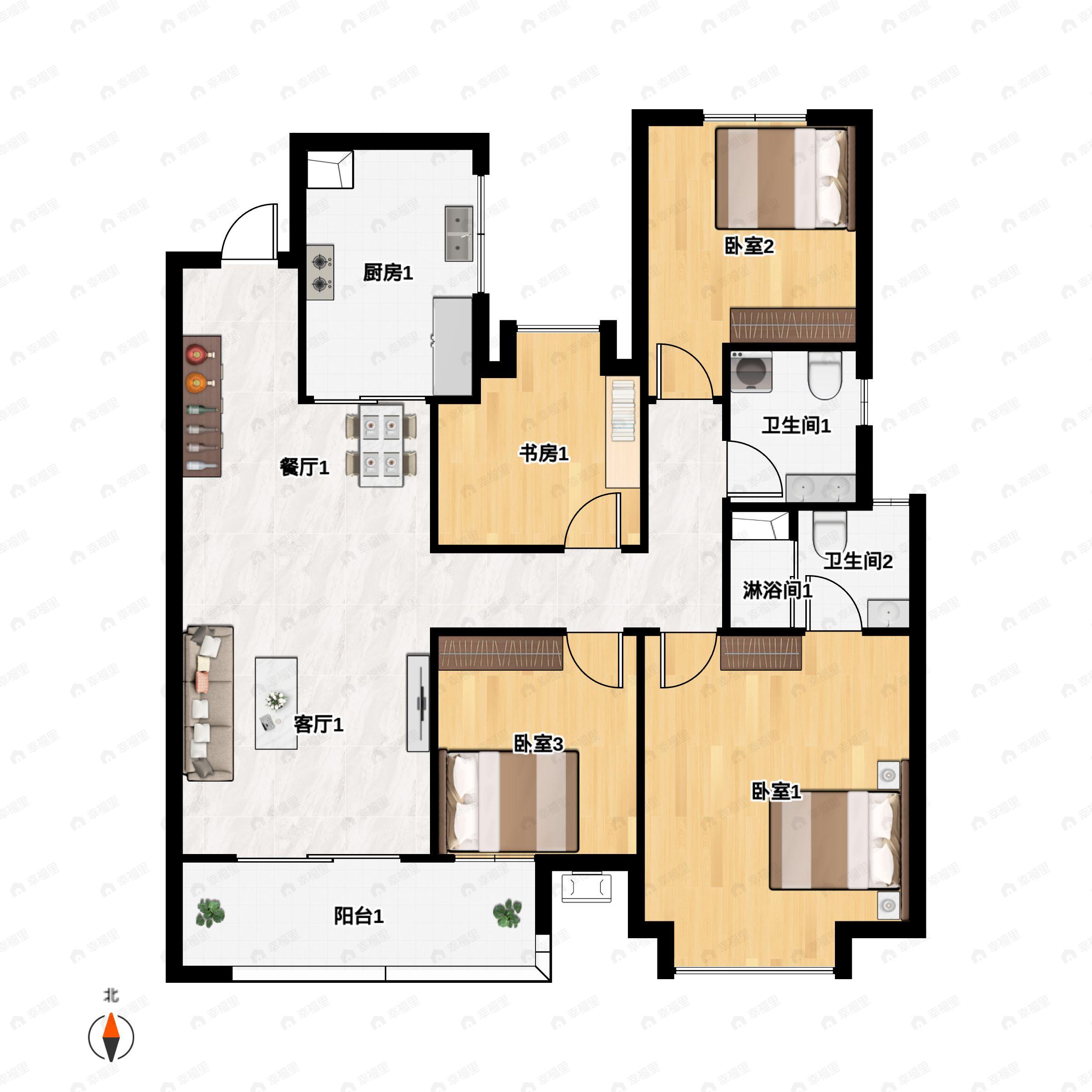 4室2厅2卫建面134平户型图