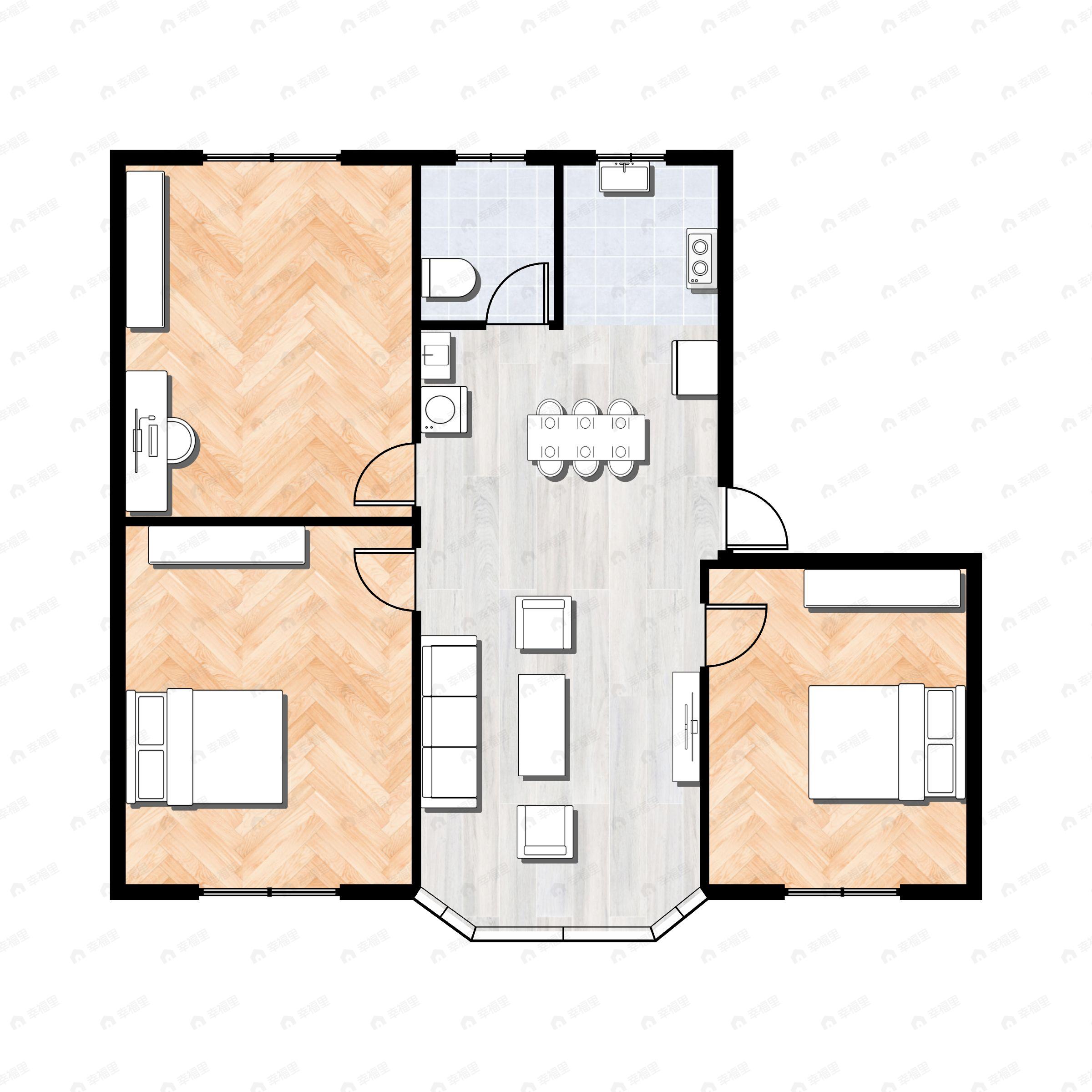 3室2厅1卫建面89平户型图