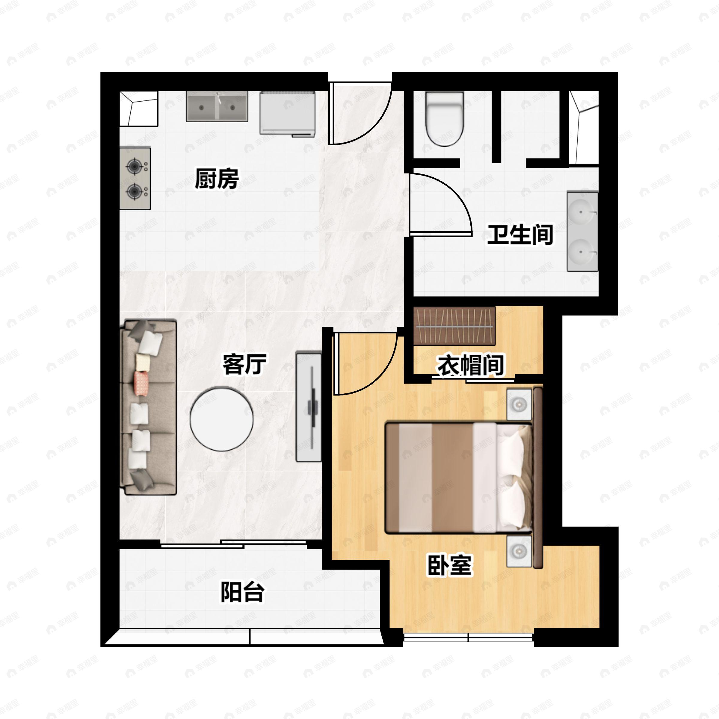 1室1厅1卫建面59平户型图