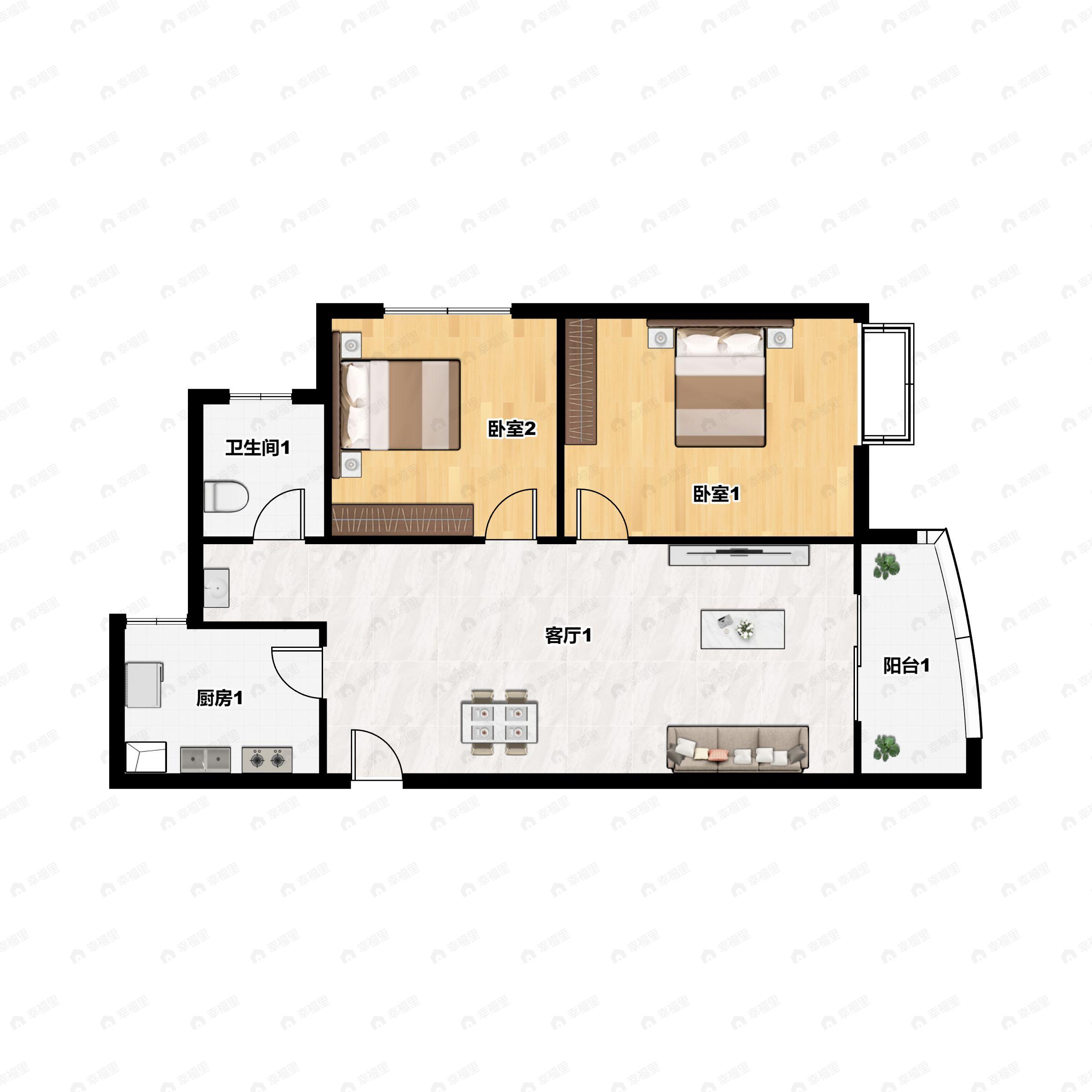 2室2厅1卫建面87平户型图