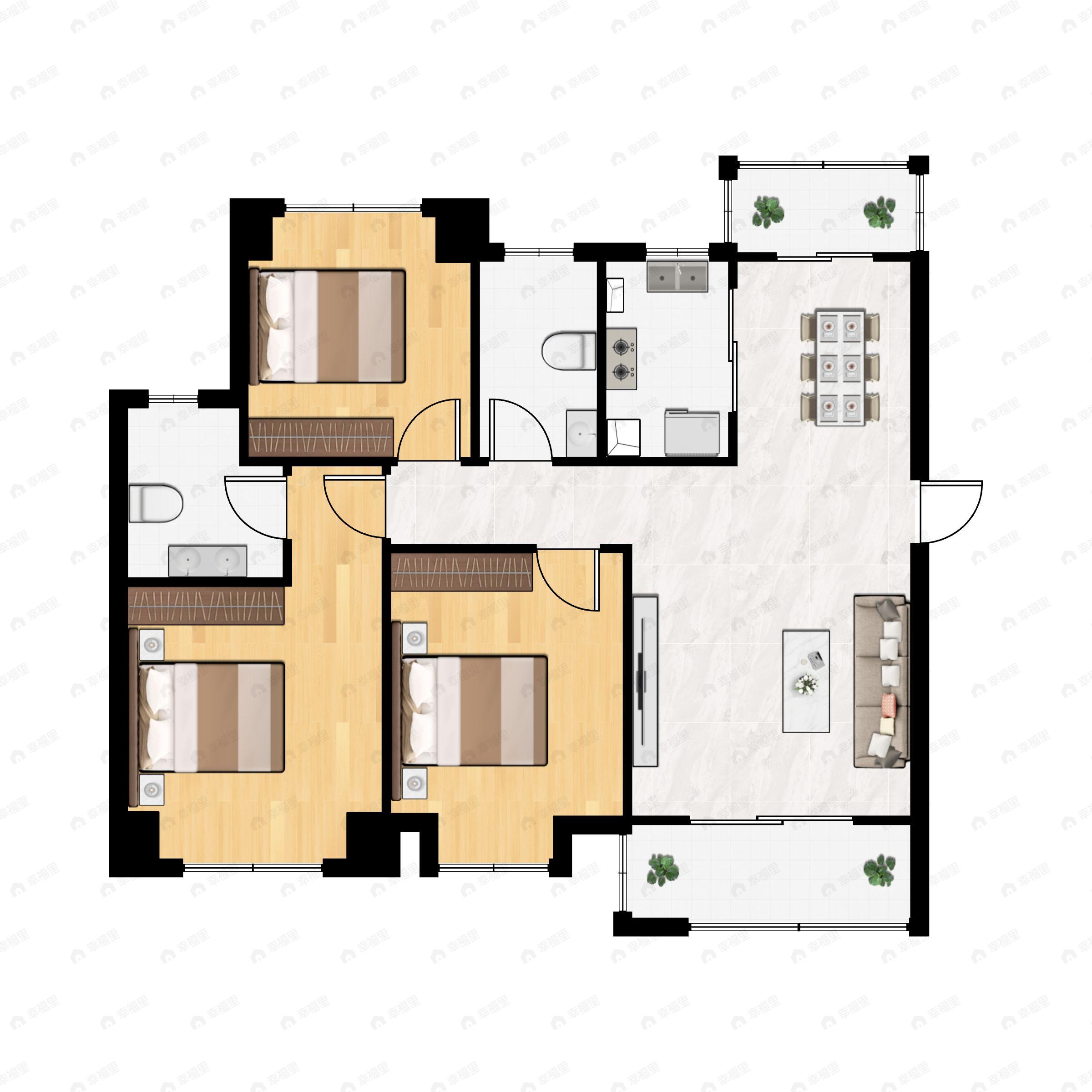 3室2厅2卫建面105平户型图