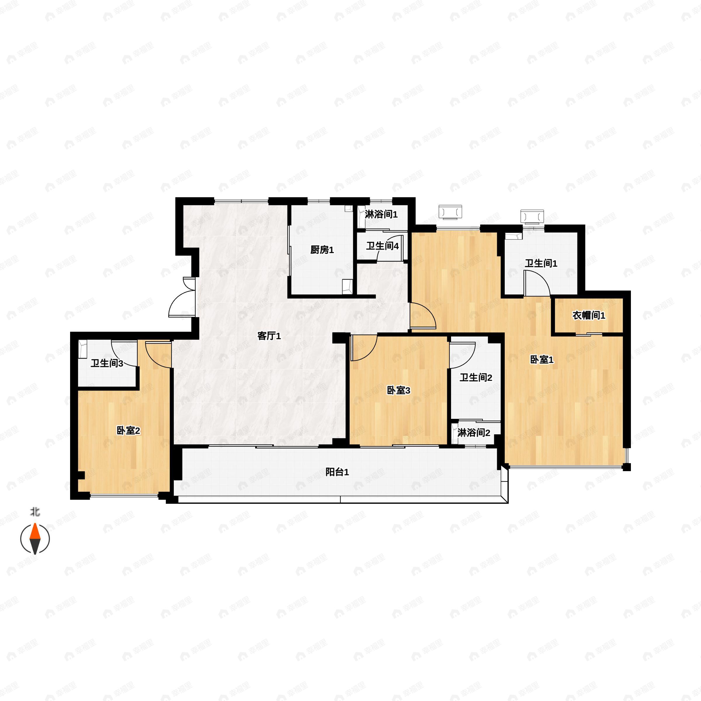 4室2厅4卫建面168平南户型图