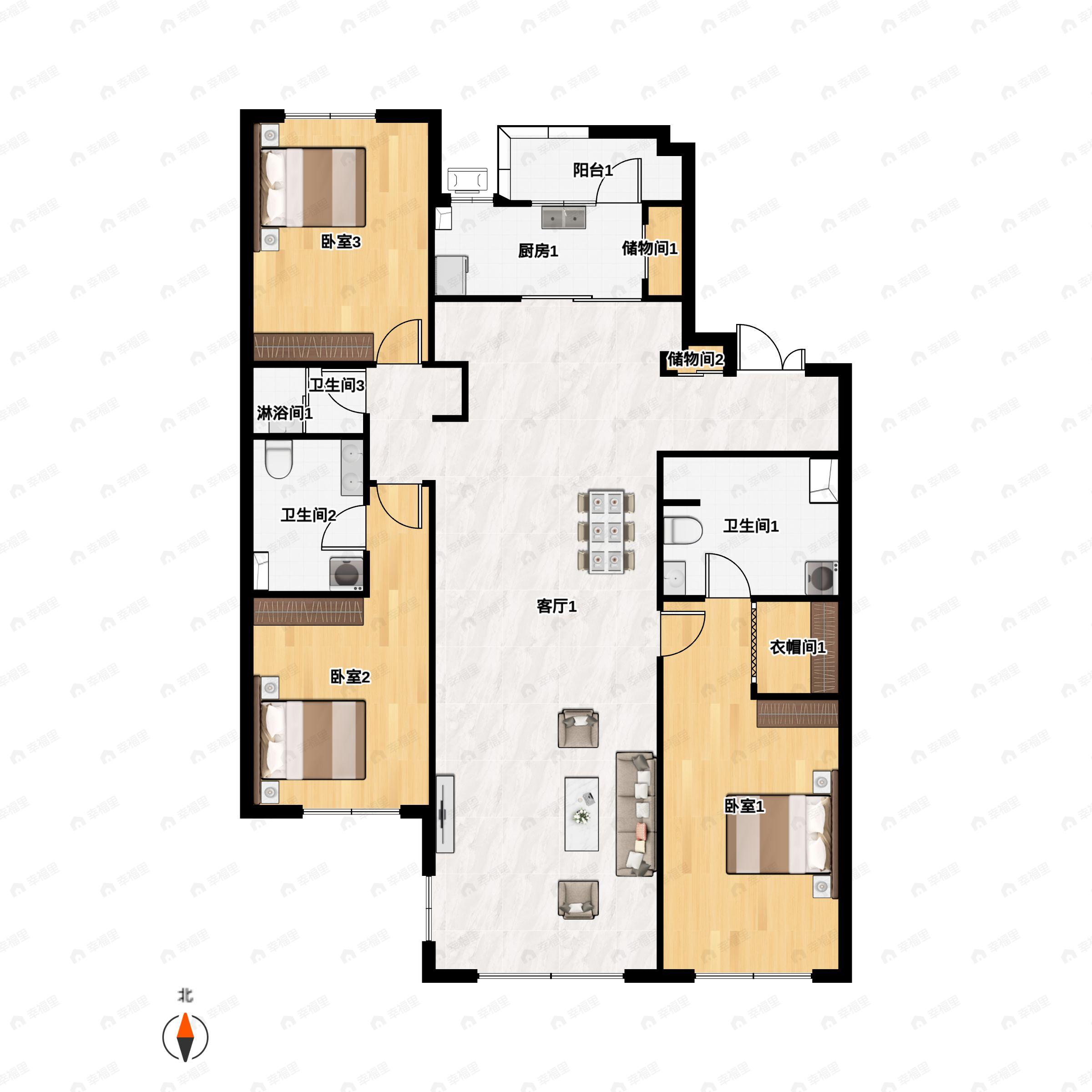 华纳豪园3室2厅3卫户型图