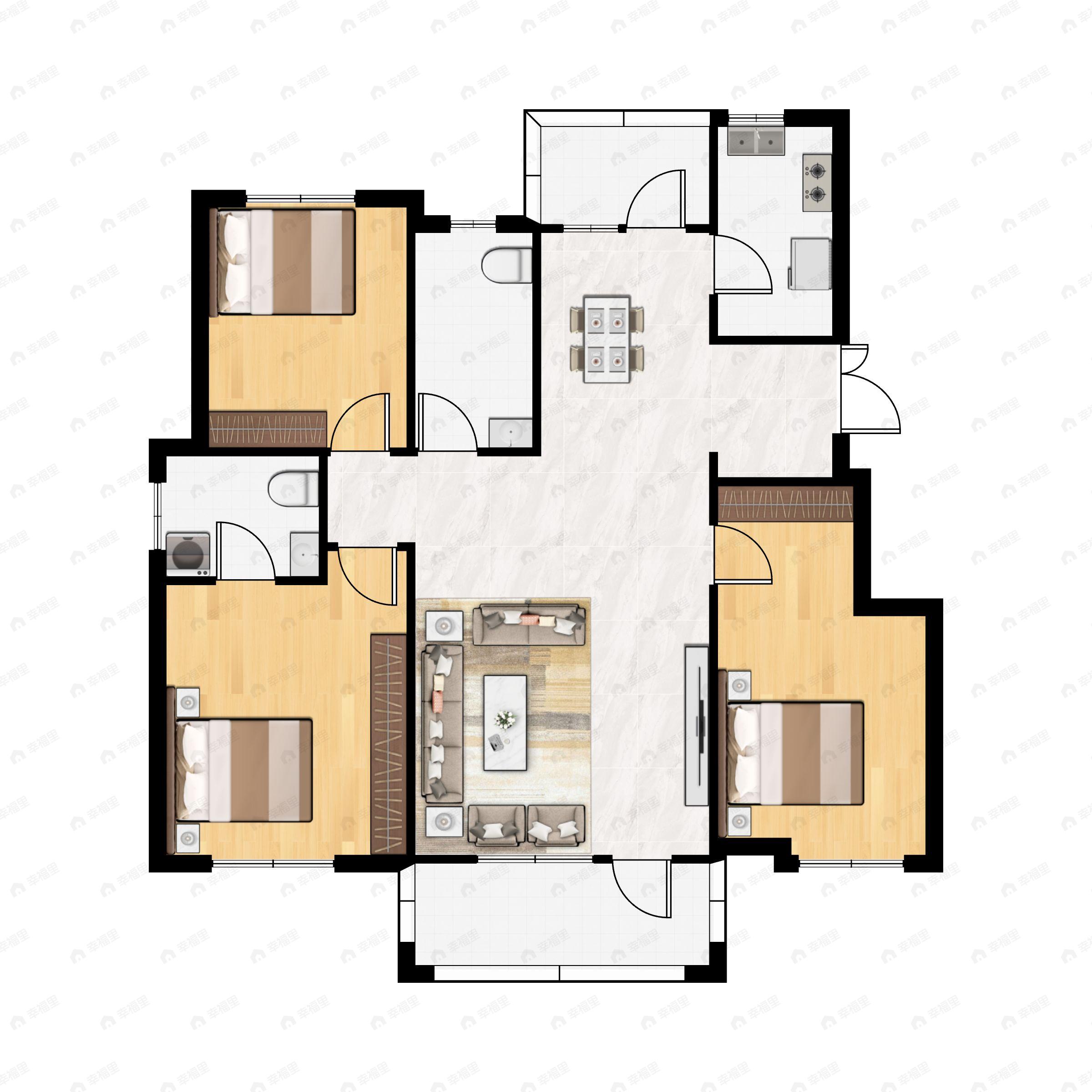 3室2厅2卫建面117平南户型图
