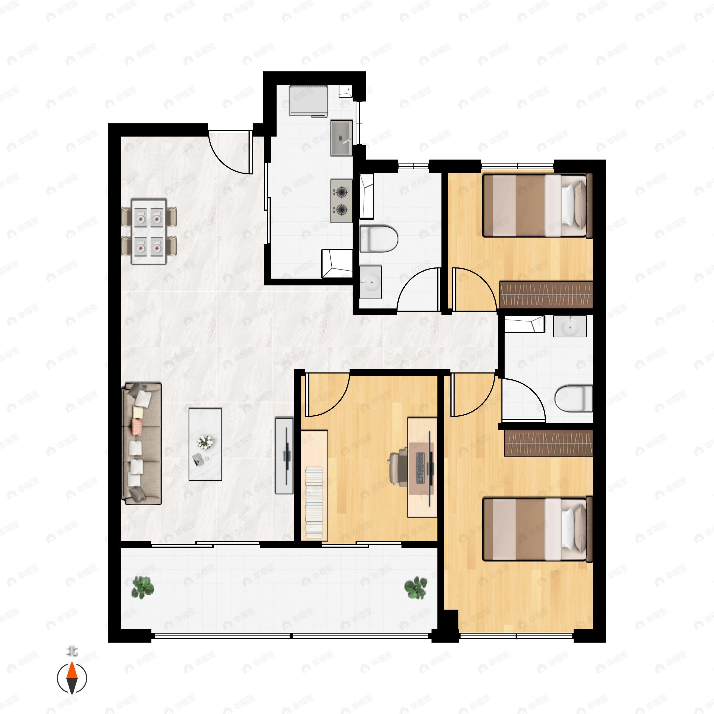 3室2厅2卫建面118平南户型图