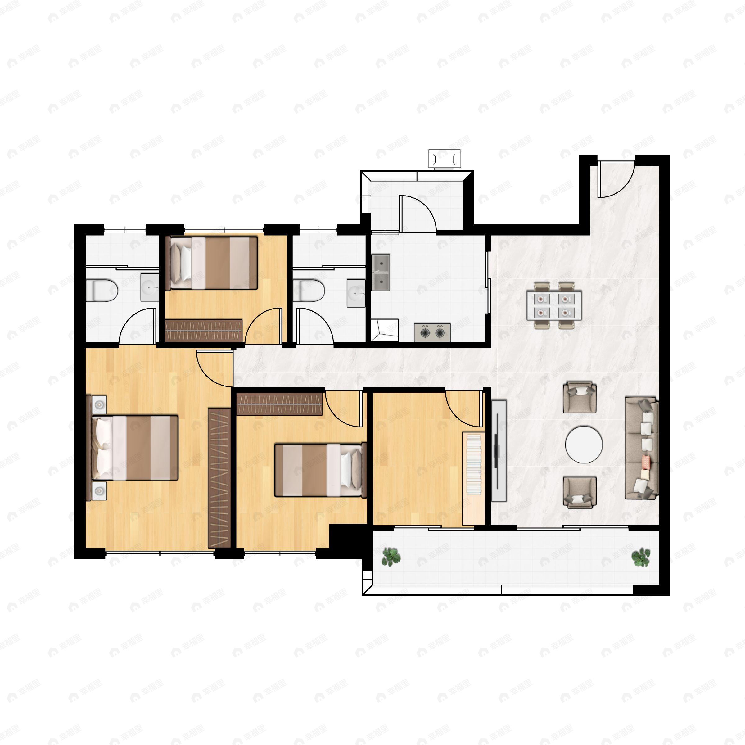 4室2厅2卫建面142平户型图