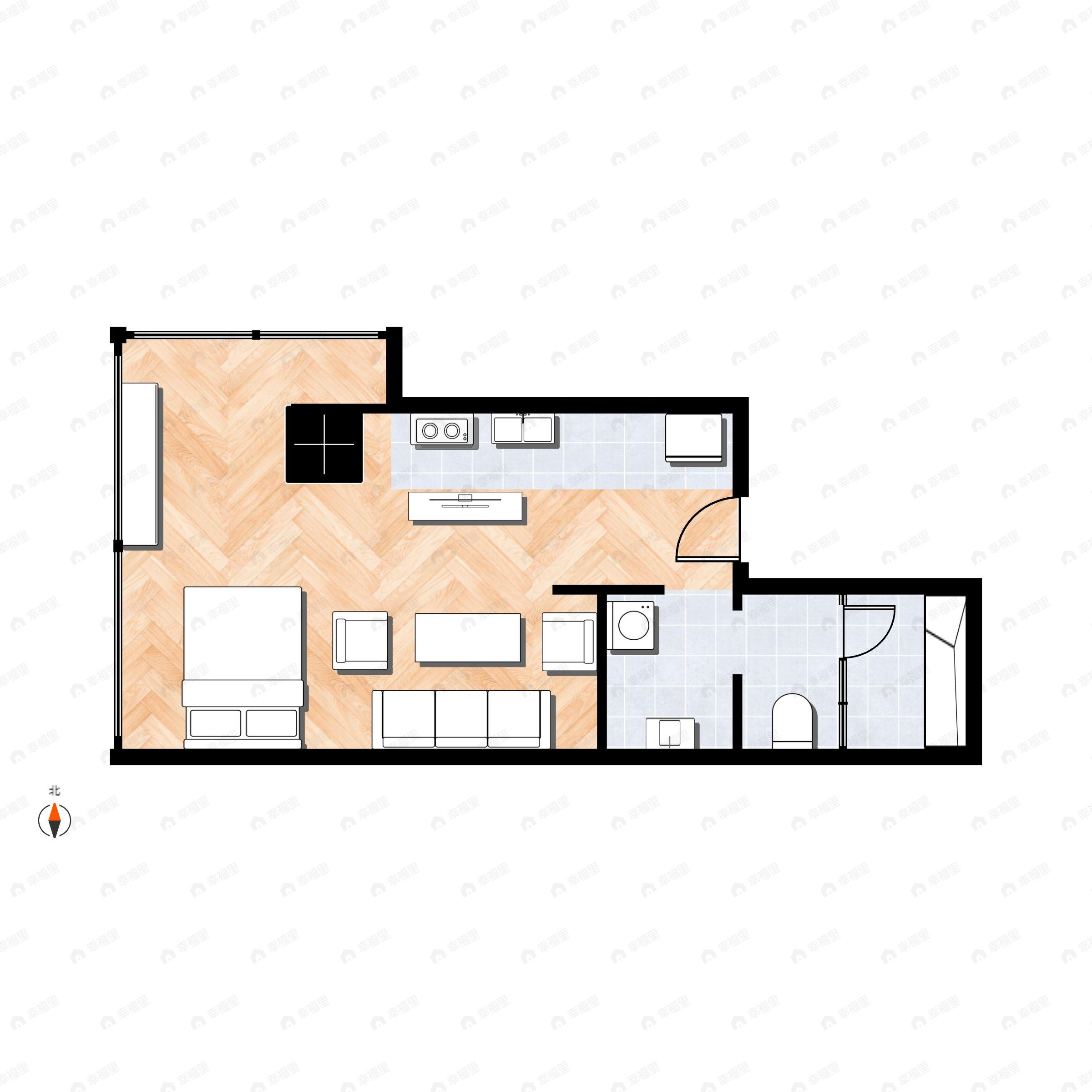 1室1厅1卫建面61平东|东南|西|东北户型图