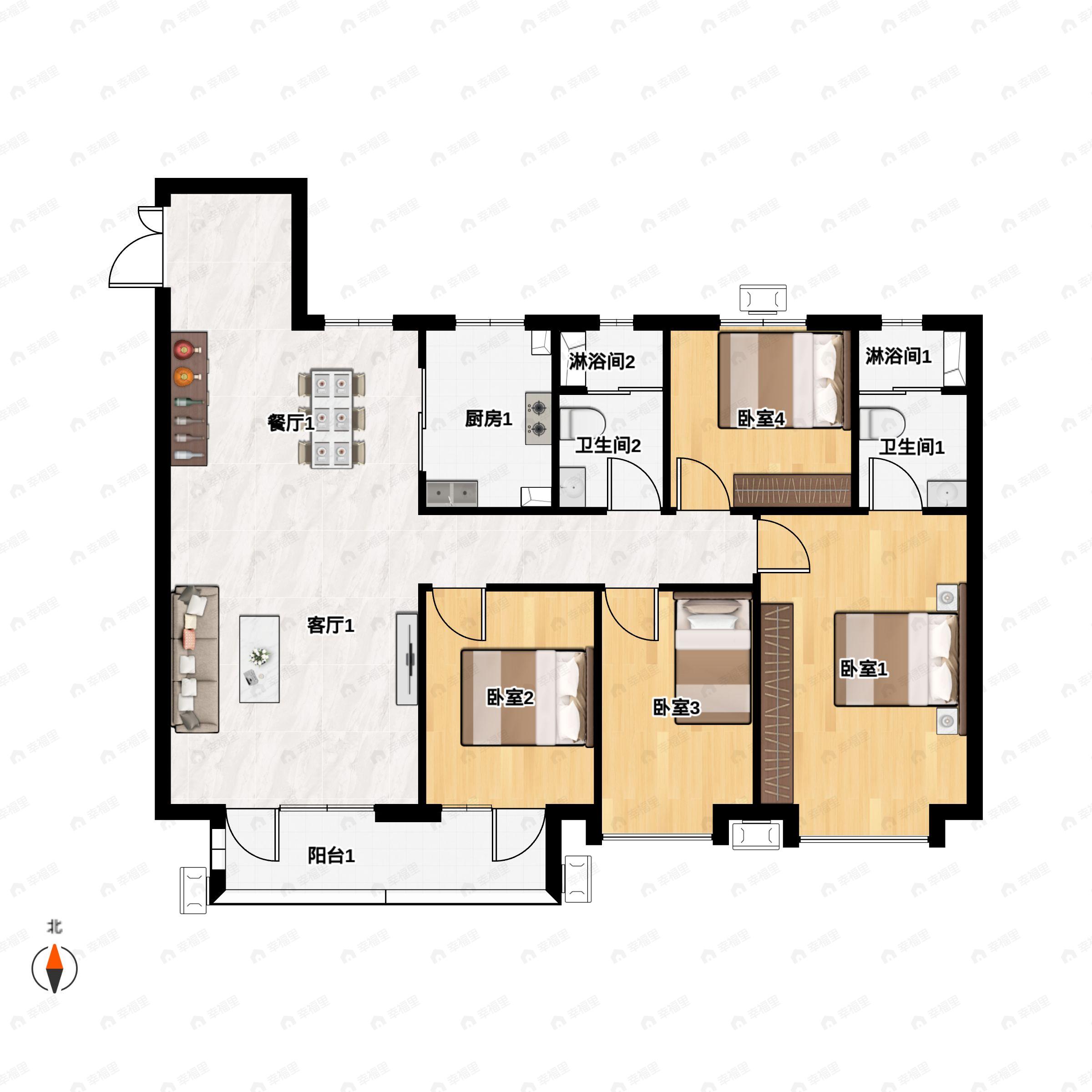 4室2厅2卫建面165平户型图