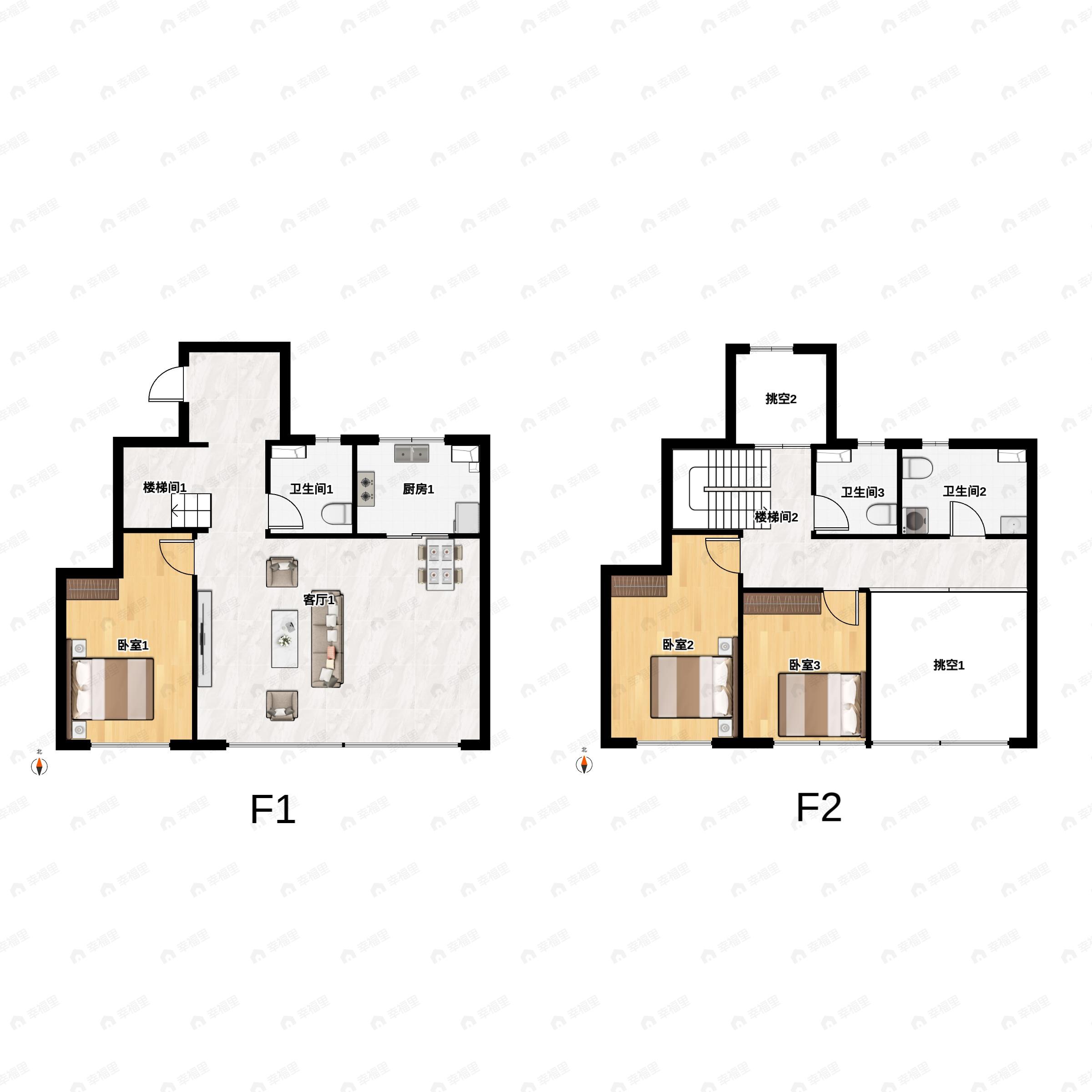 3室2厅3卫建面143m²南户型图