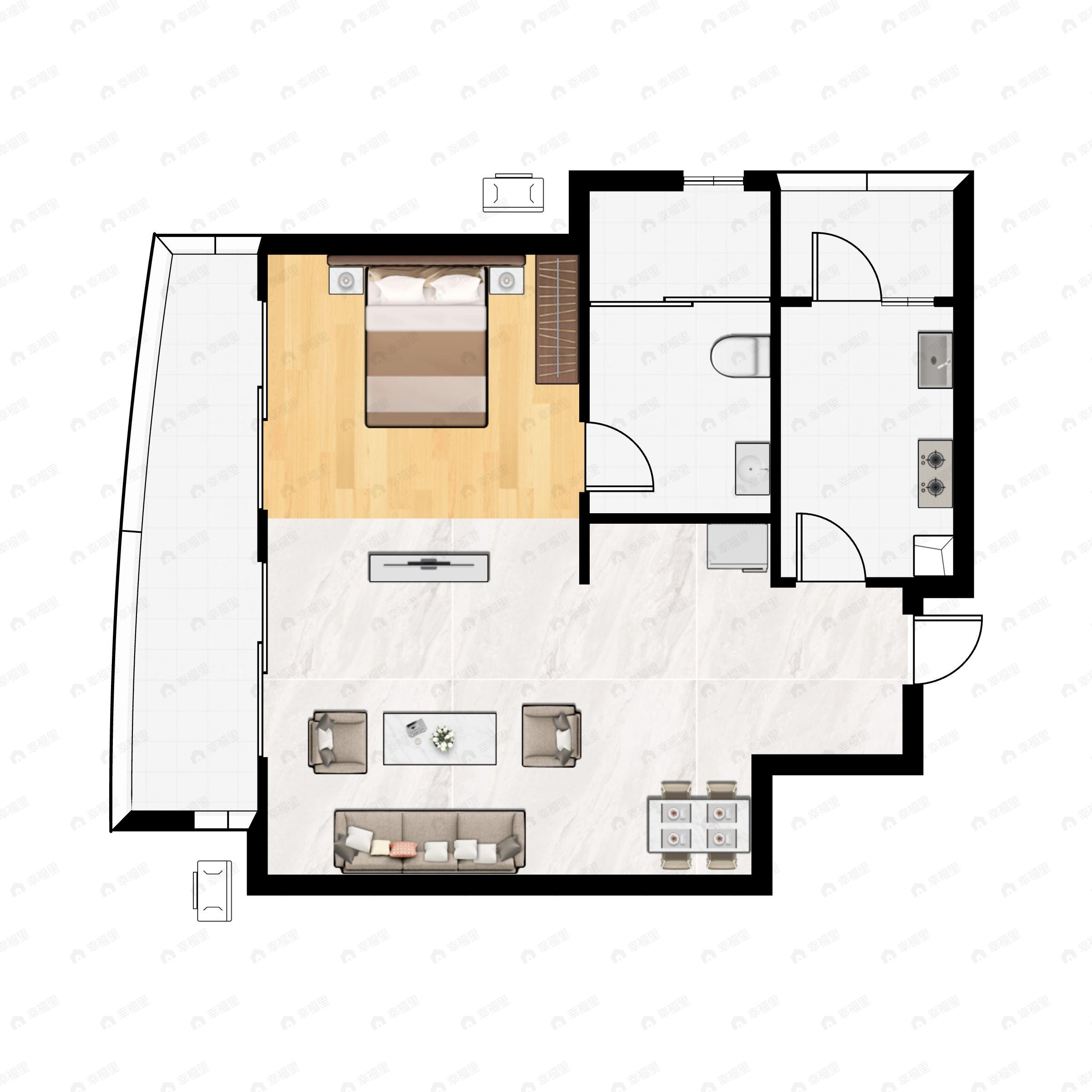 1室1厅1卫建面51m²北|西|南|东户型图