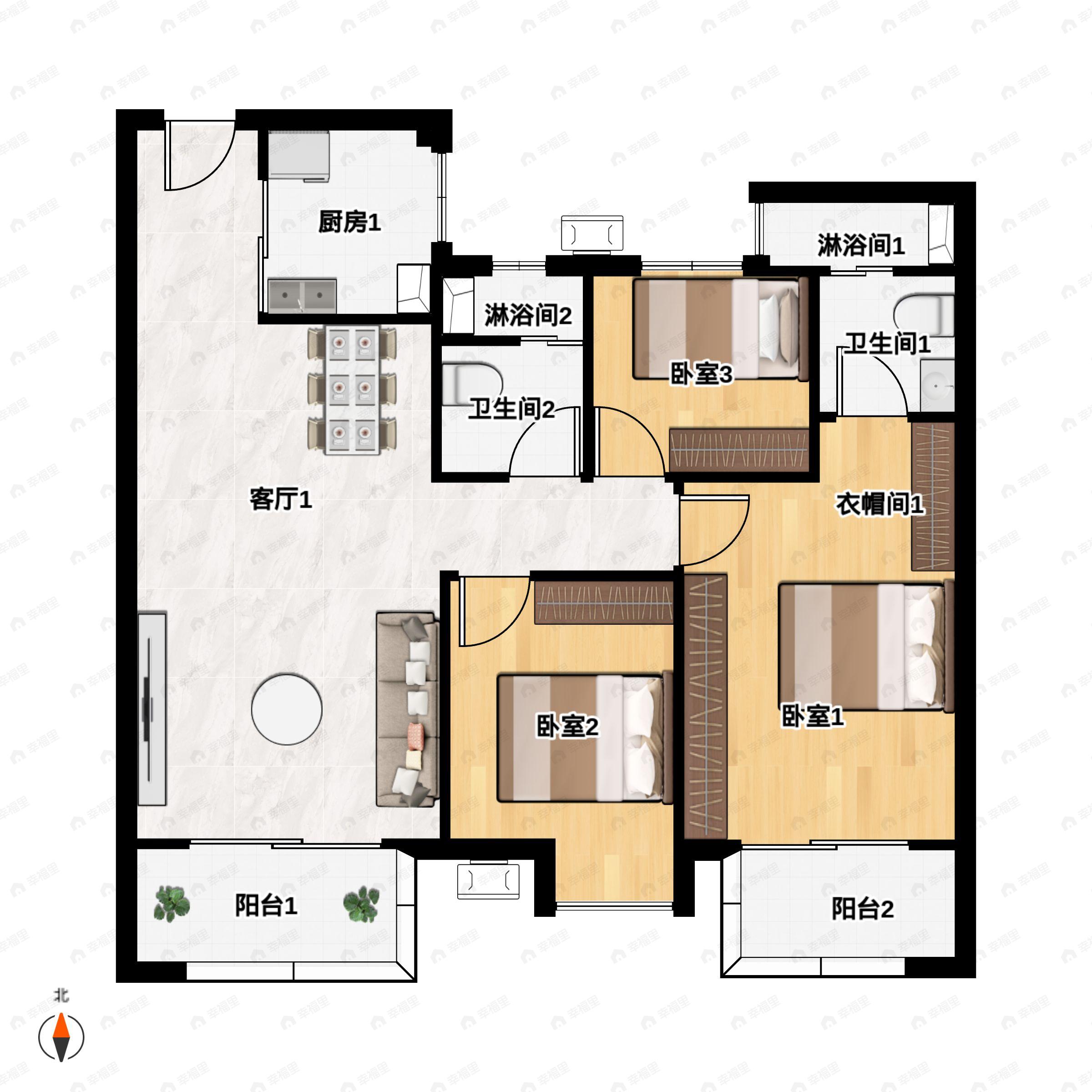 3室2厅2卫建面117平undefined户型图