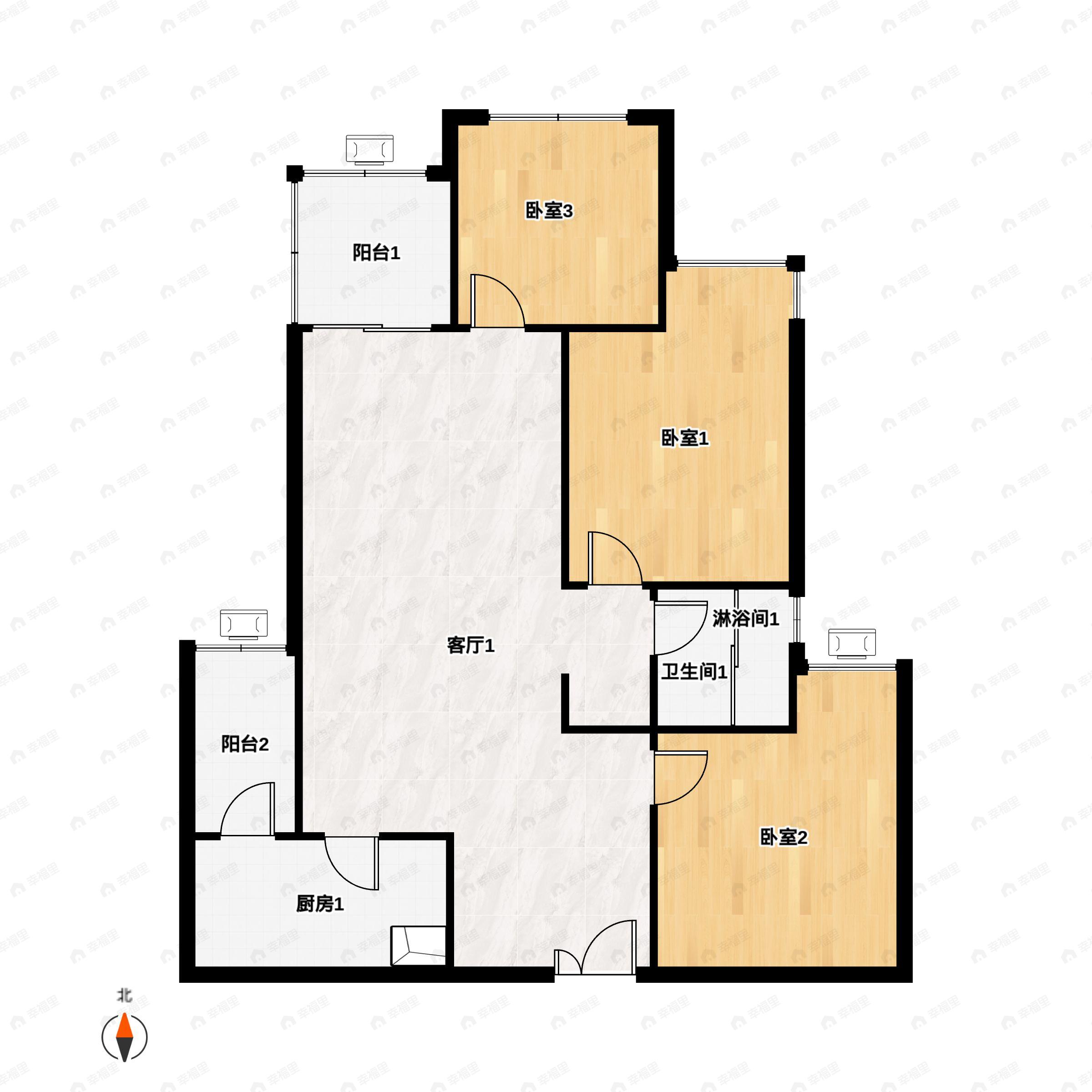 3室2厅1卫建面87平户型图
