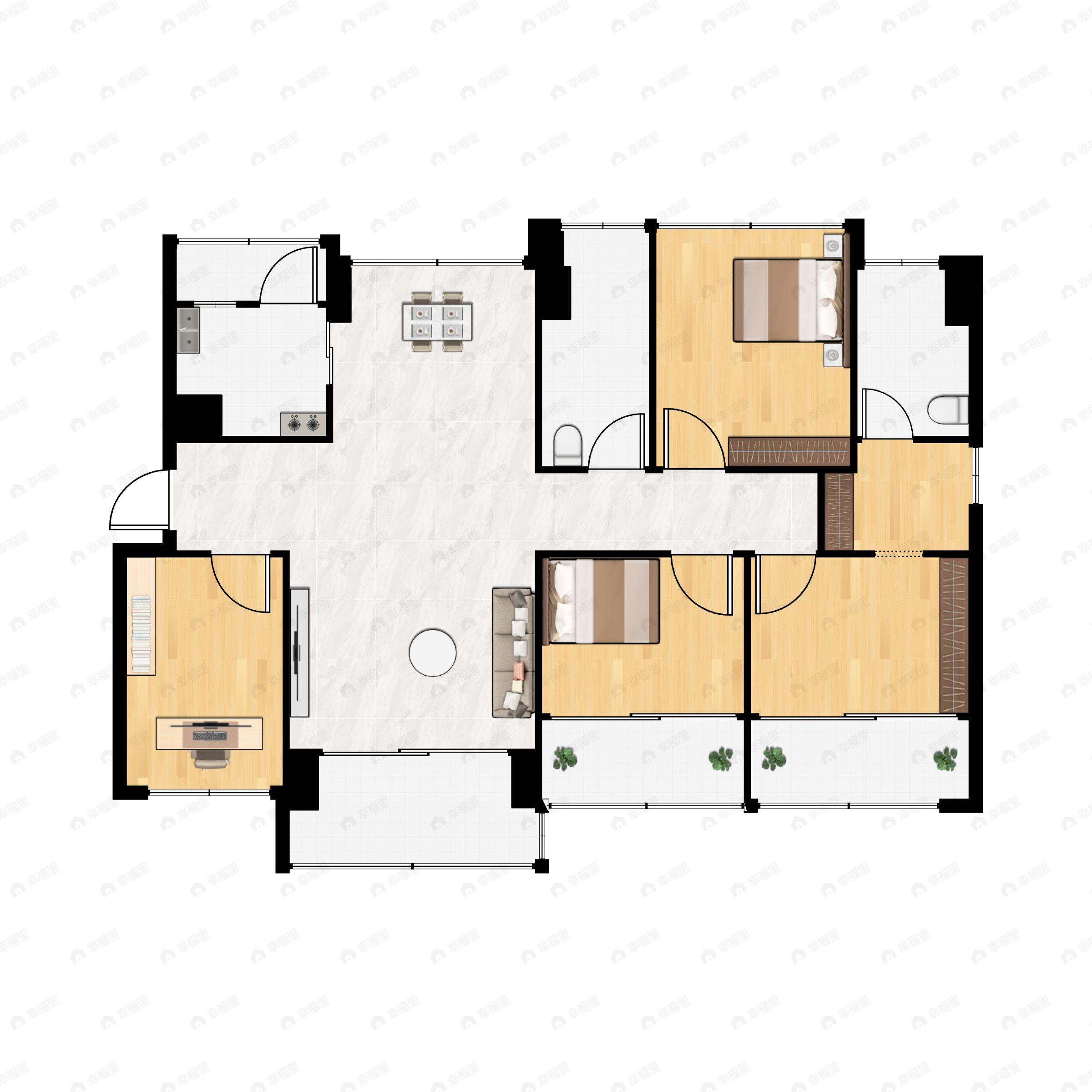 4室2厅2卫建面125m²南户型图