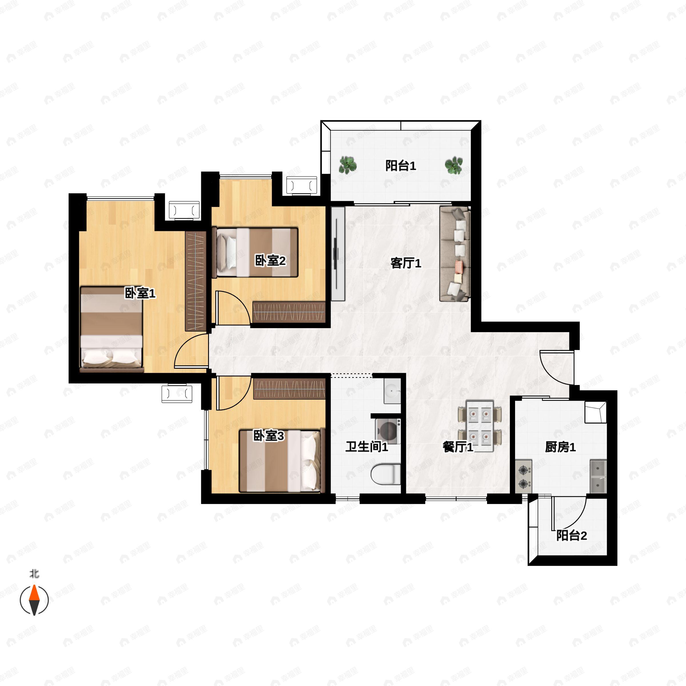 3室2厅1卫建面96平户型图