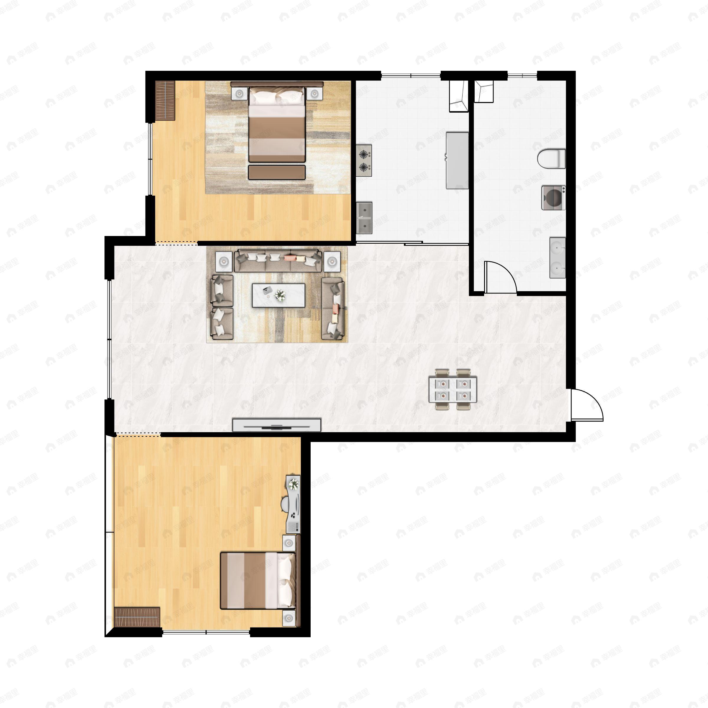2室2厅1卫建面101m²西户型图