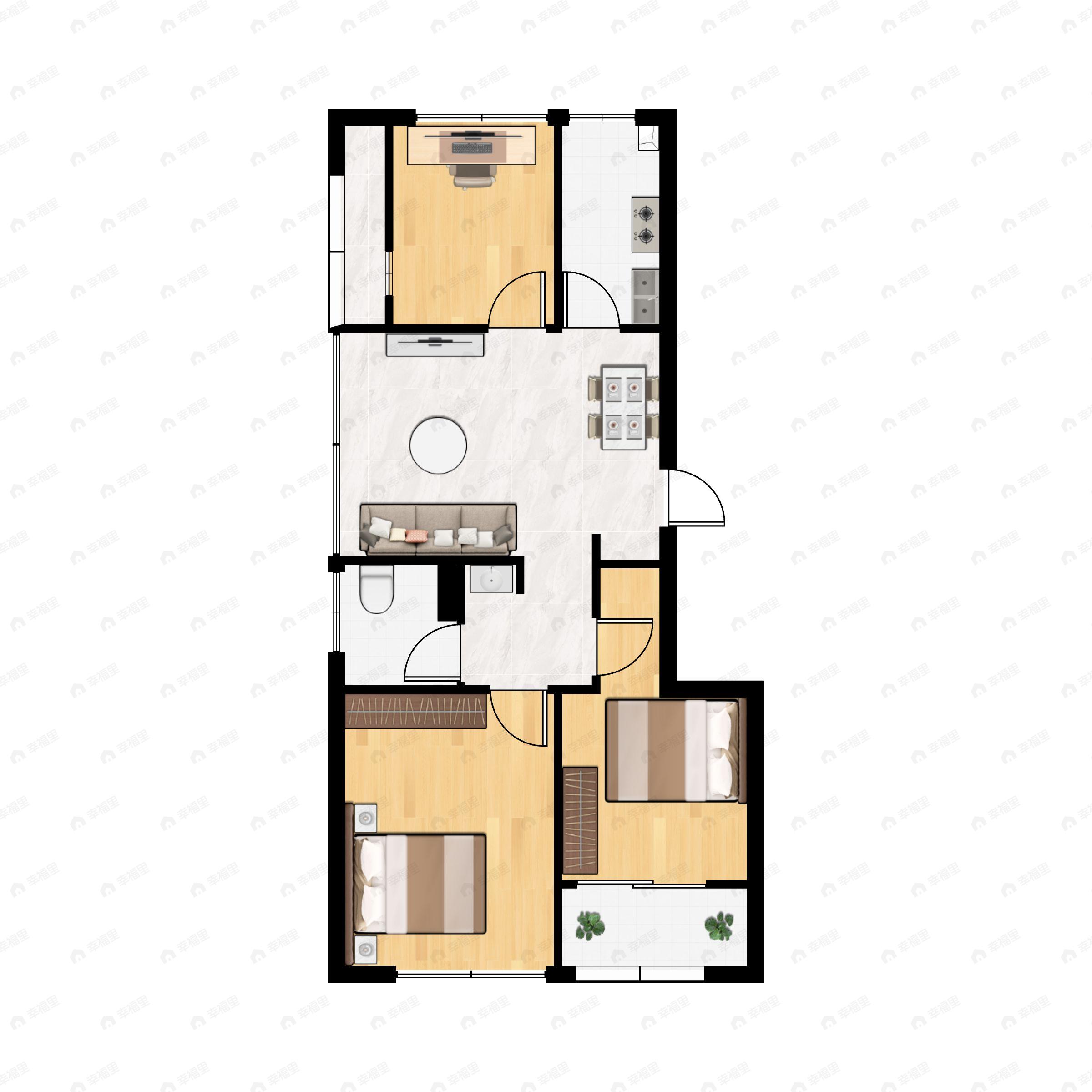 3室2厅1卫建面81m²南户型图