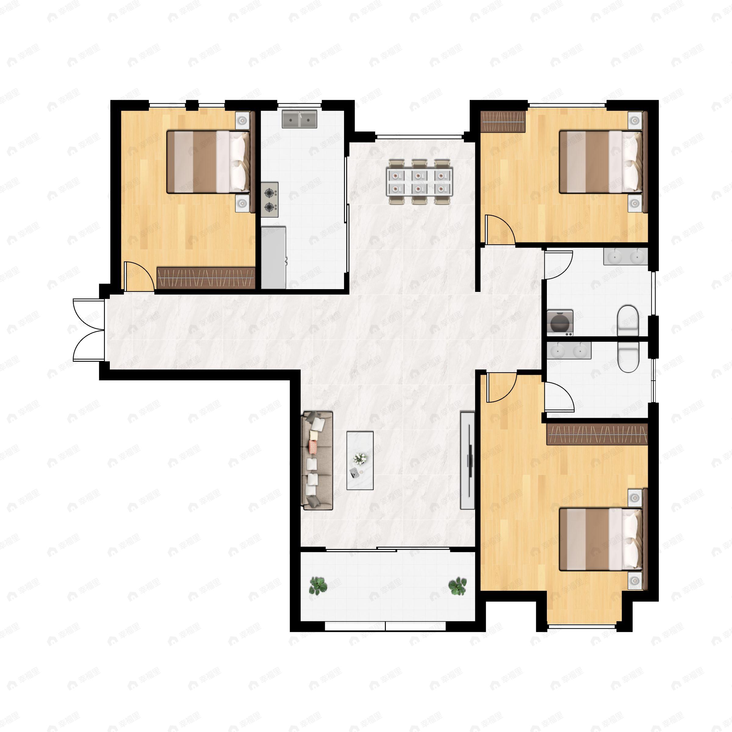 3室2厅2卫建面111平户型图