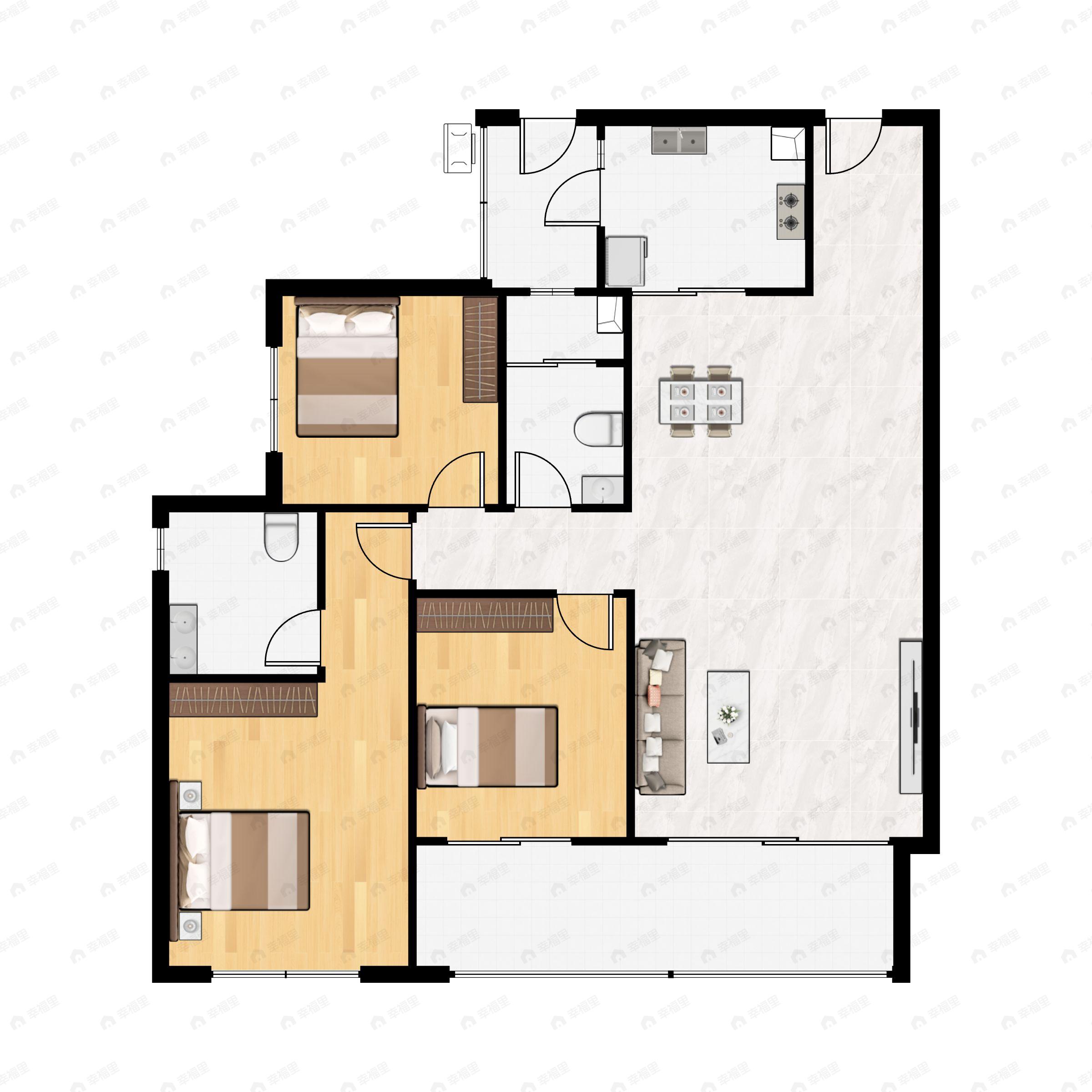 3室2厅2卫建面125平户型图
