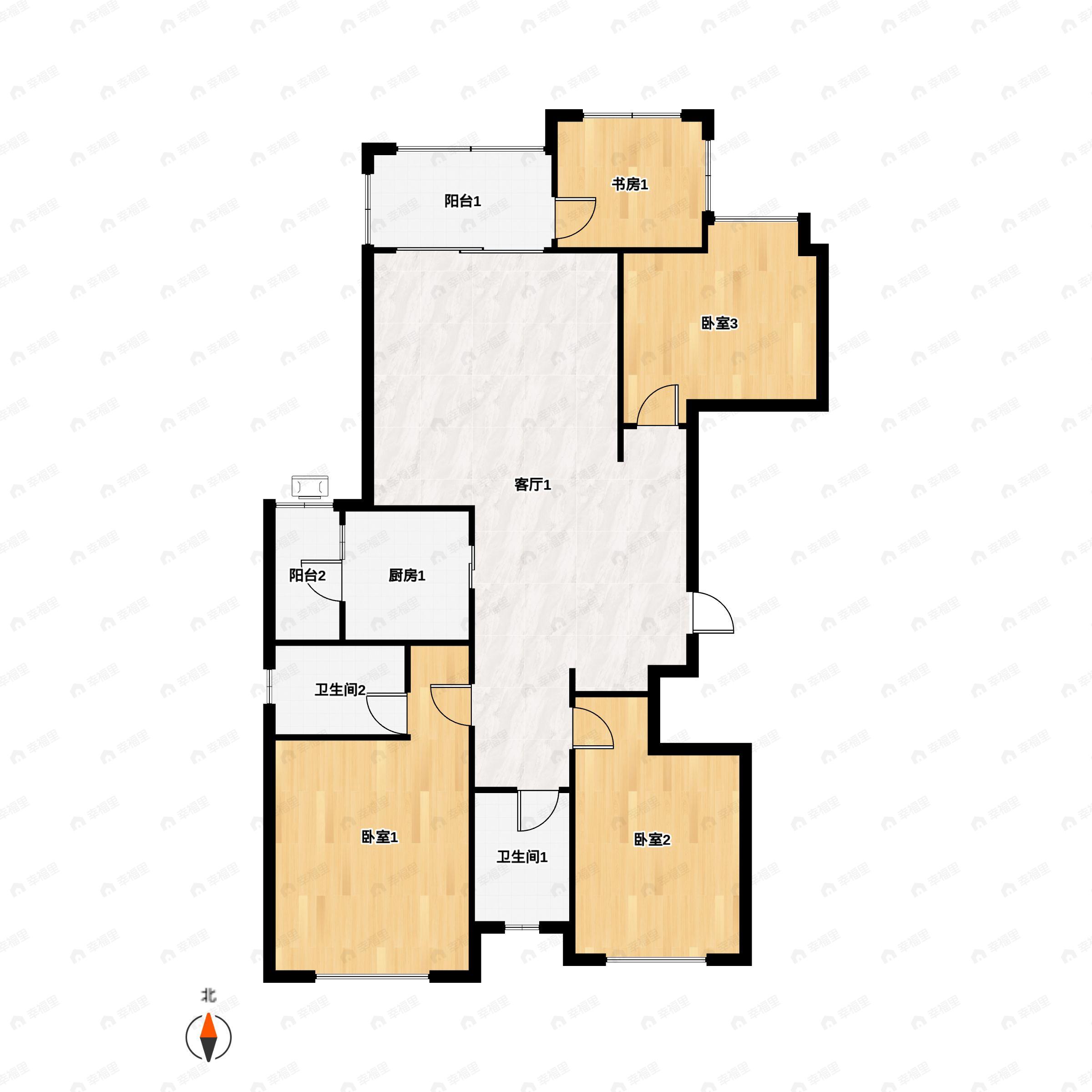3室2厅2卫建面129平户型图