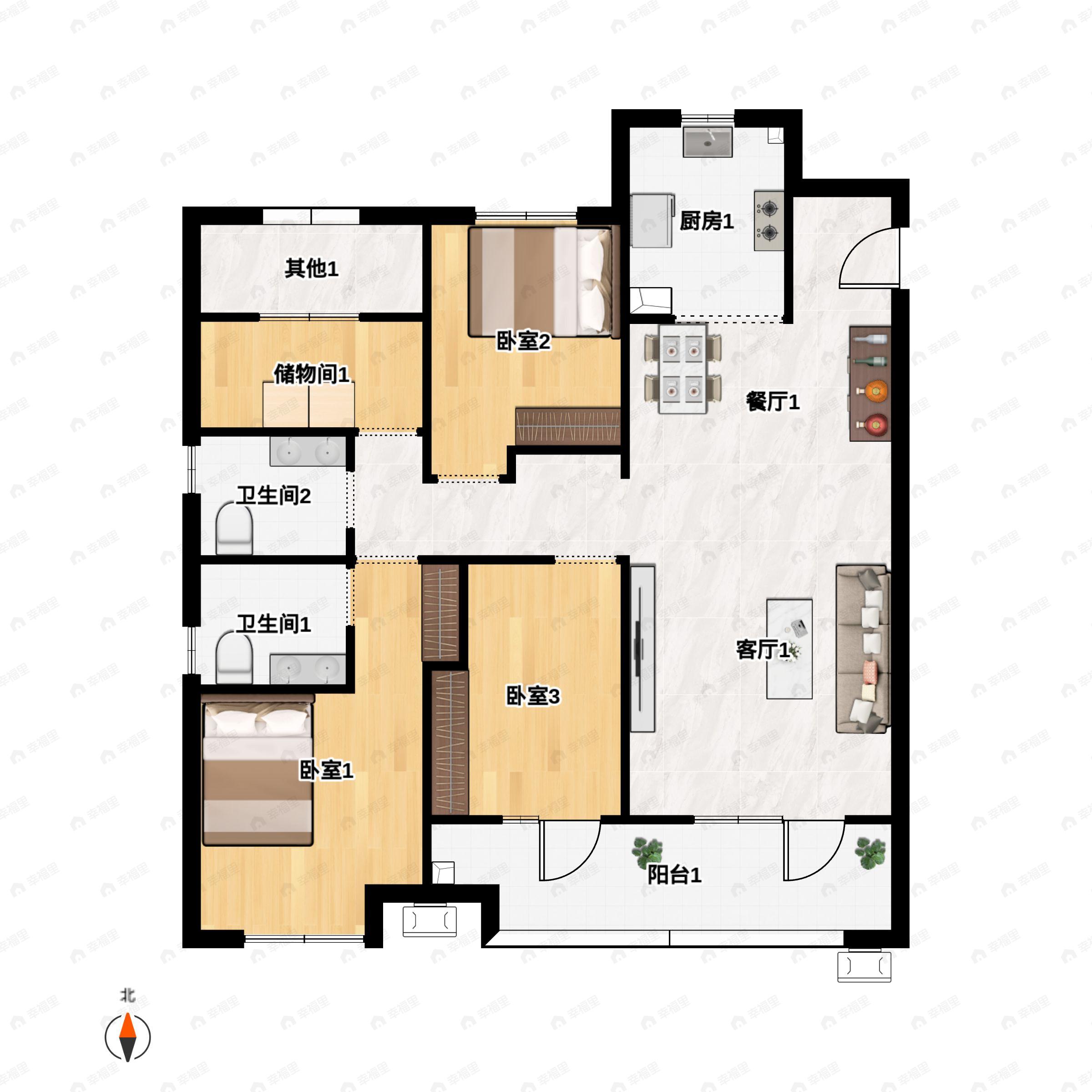 4室2厅2卫建面136平南户型图