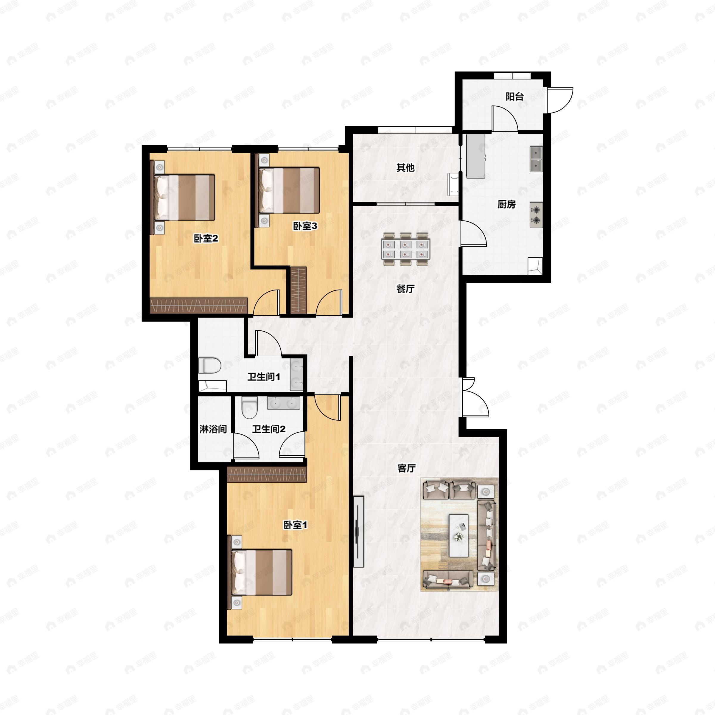 天润福熙大道3室2厅2卫户型图