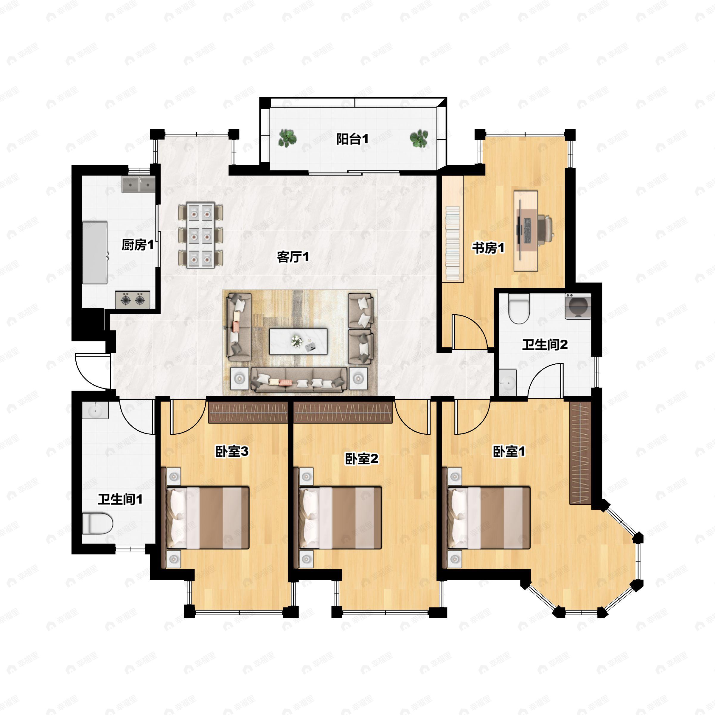 4室2厅2卫建面126平北户型图