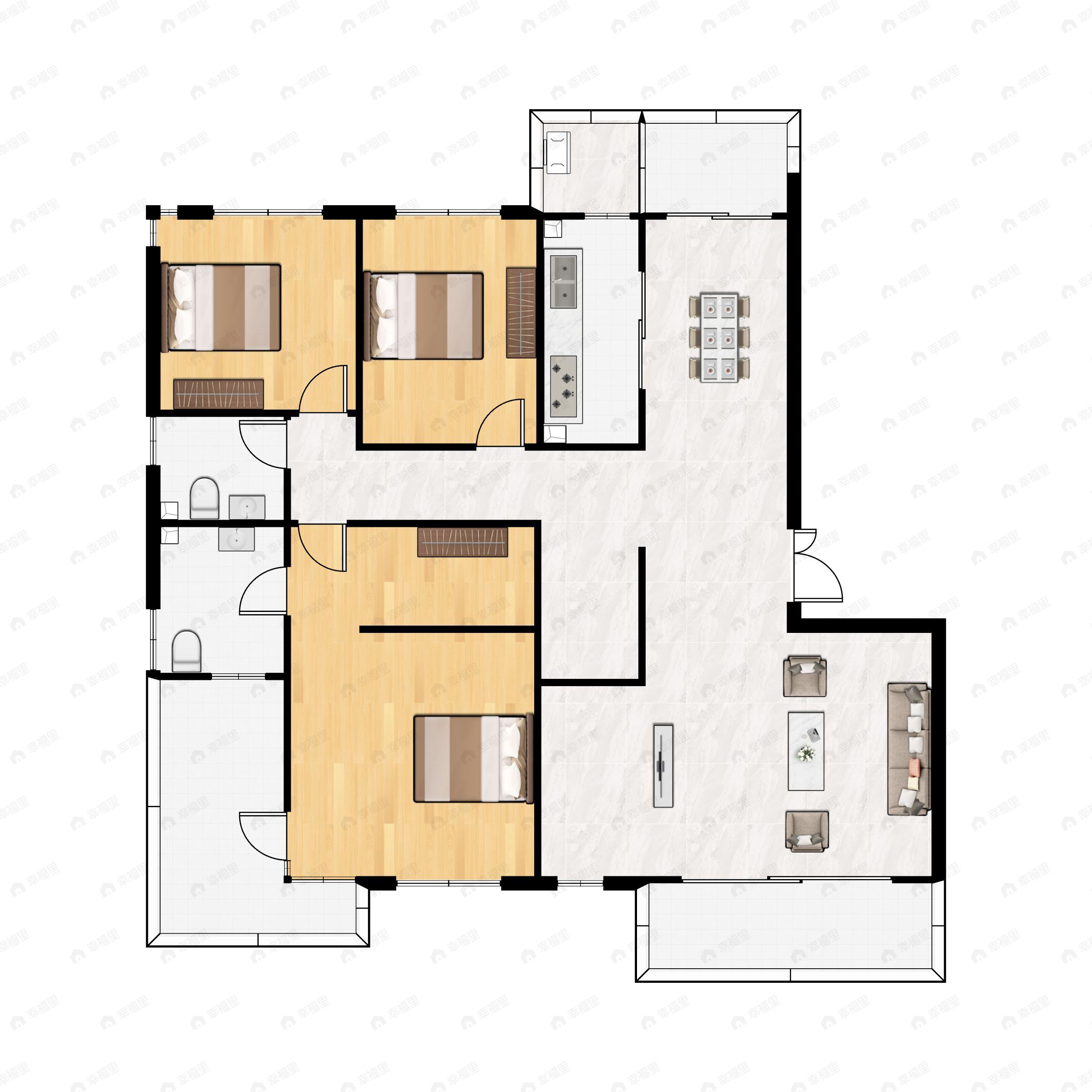 3室3厅2卫建面160平户型图