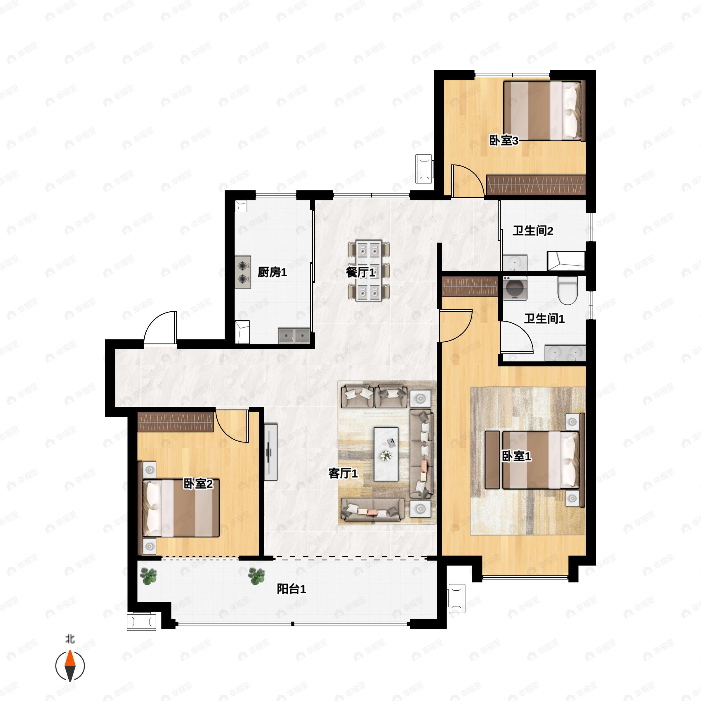 3室2厅2卫建面130平户型图