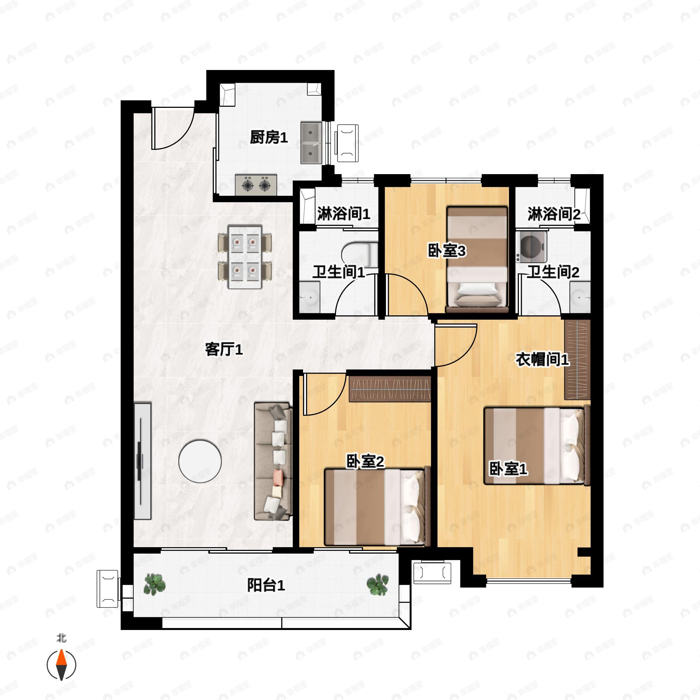 3室2厅2卫建面116平户型图